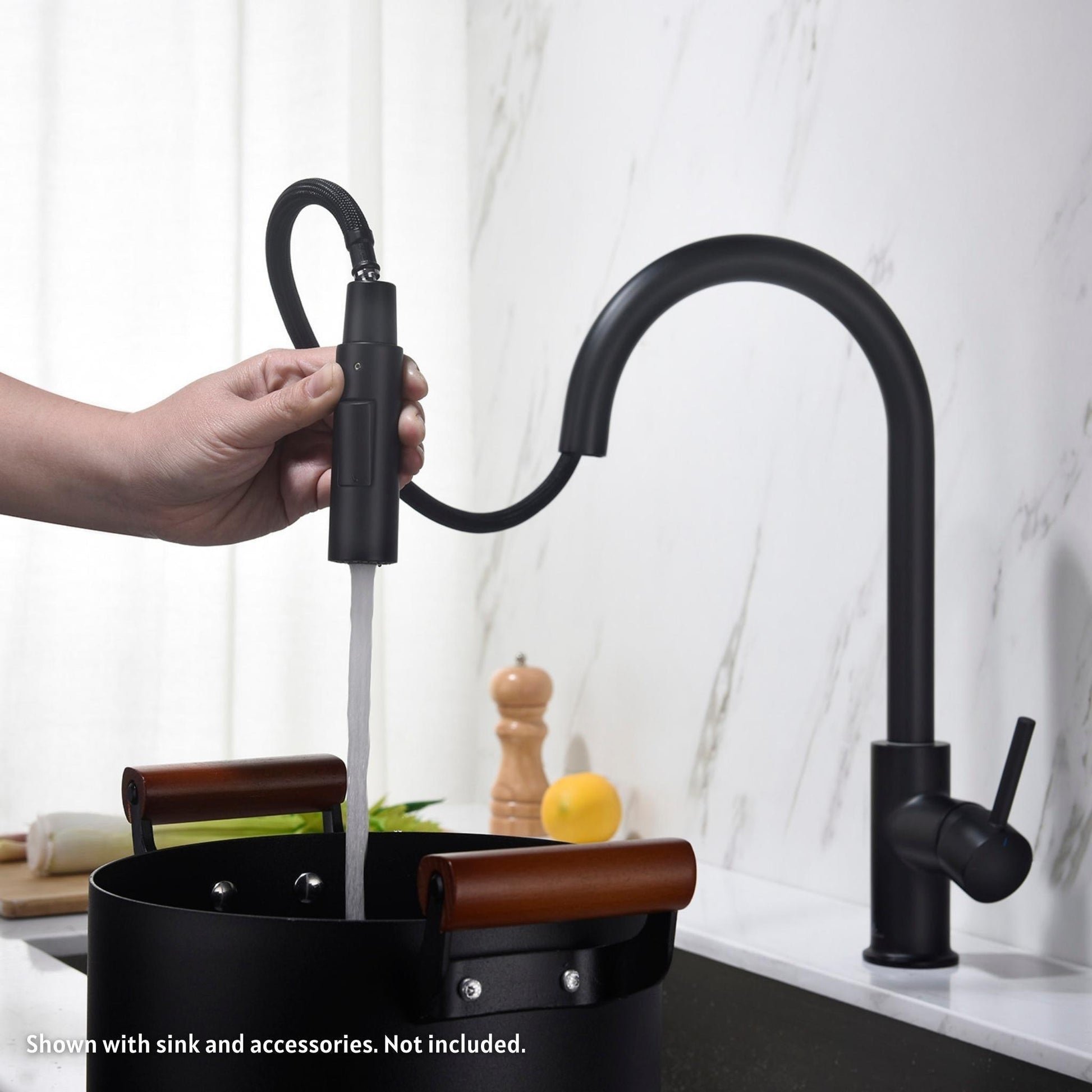 Blossom F01 206 9" x 17" Matte Black Single Lever Handle Pull Down Kitchen Faucet