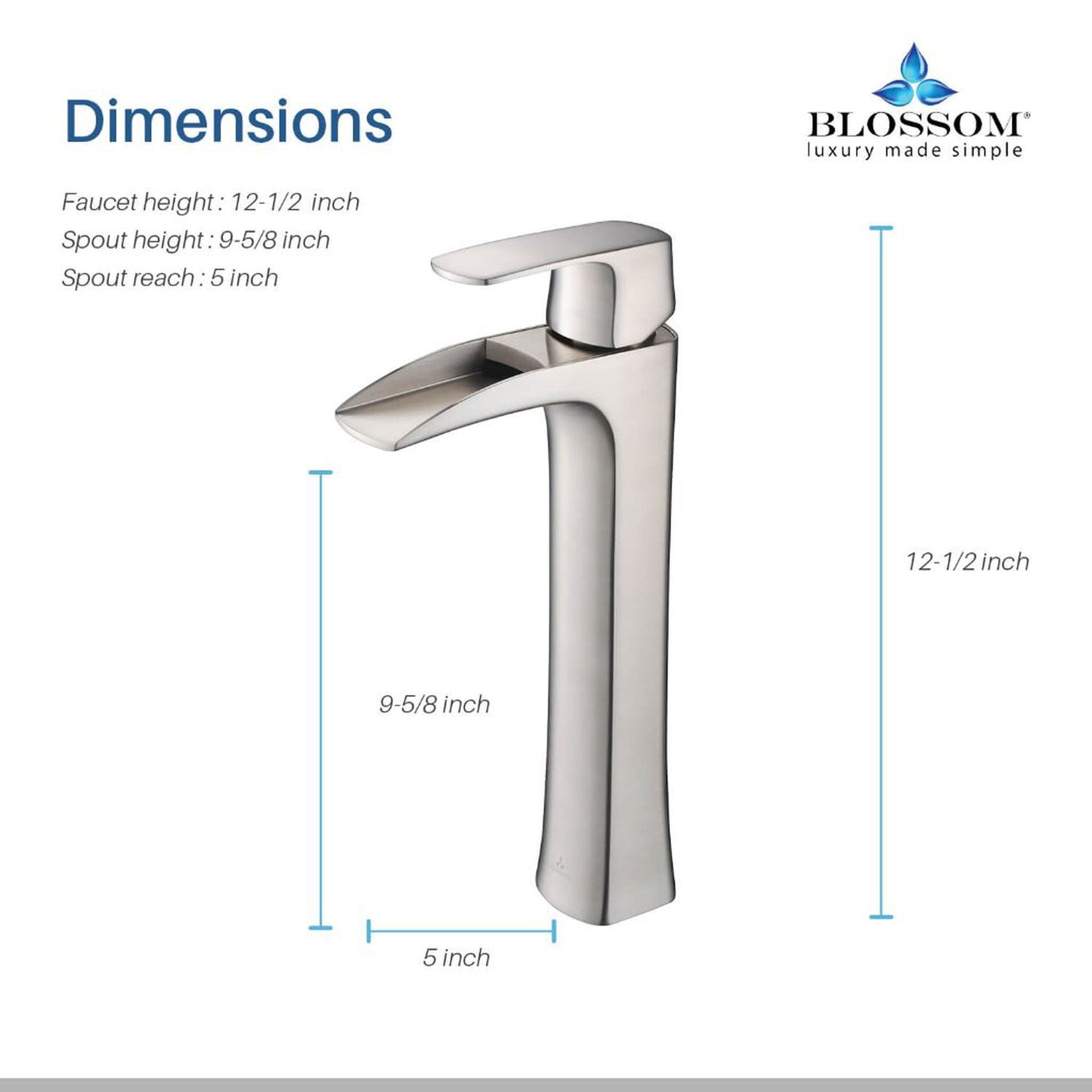 Blossom F01 305 5" x 13" Brushed Nickel Lever Handle Bathroom Sink Single Hole Faucet