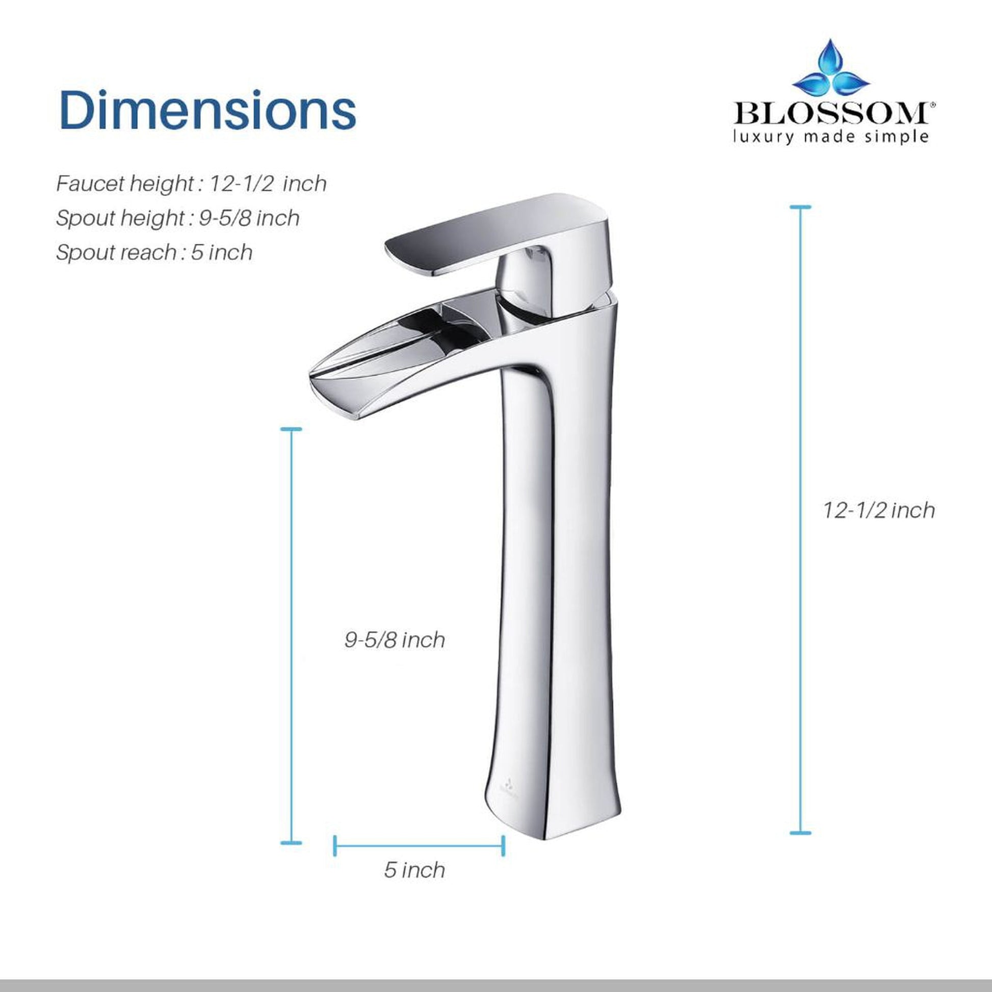 Blossom F01 305 5" x 13" Chrome Lever Handle Bathroom Sink Single Hole Faucet