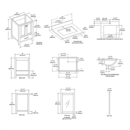 Blossom Geneva 24" 2-Door 1-Drawer Matte White Freestanding Solid Wood Single Vanity Base