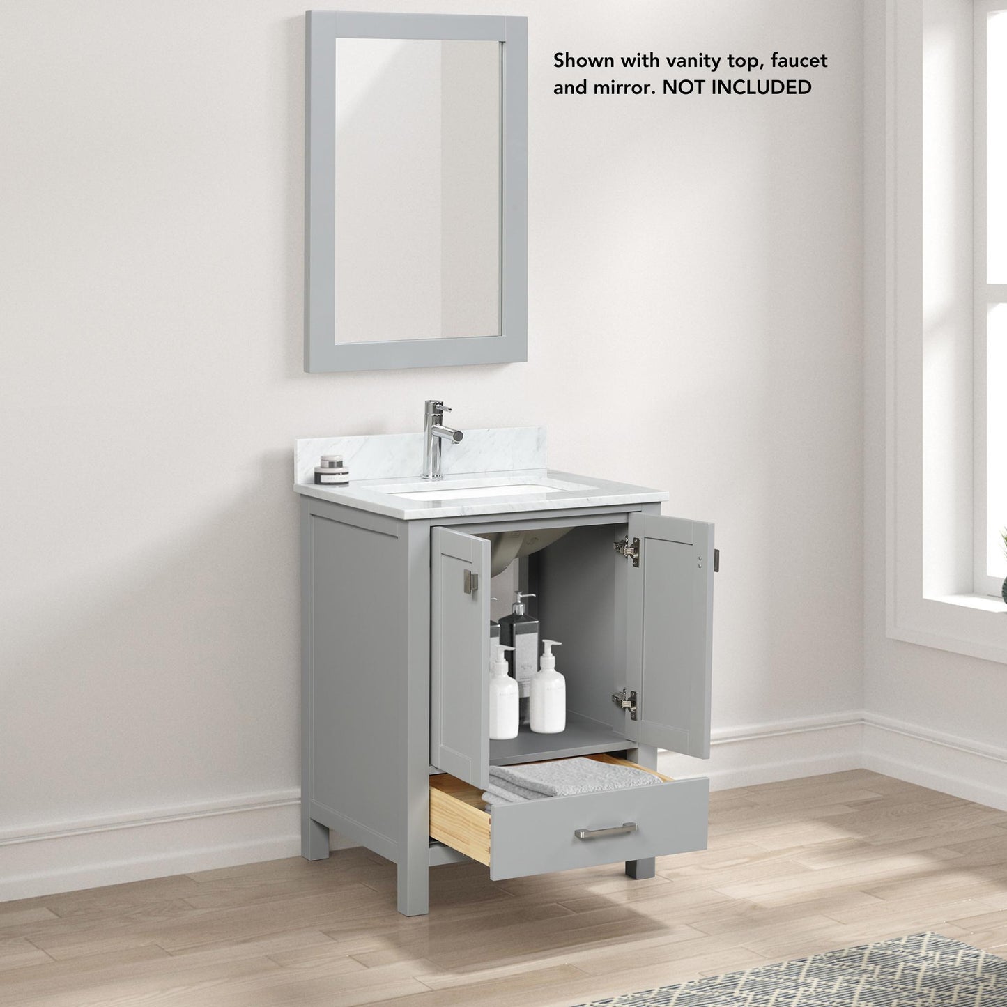 Blossom Geneva 24" 2-Door 1-Drawer Metal Gray Freestanding Solid Wood Single Vanity Base