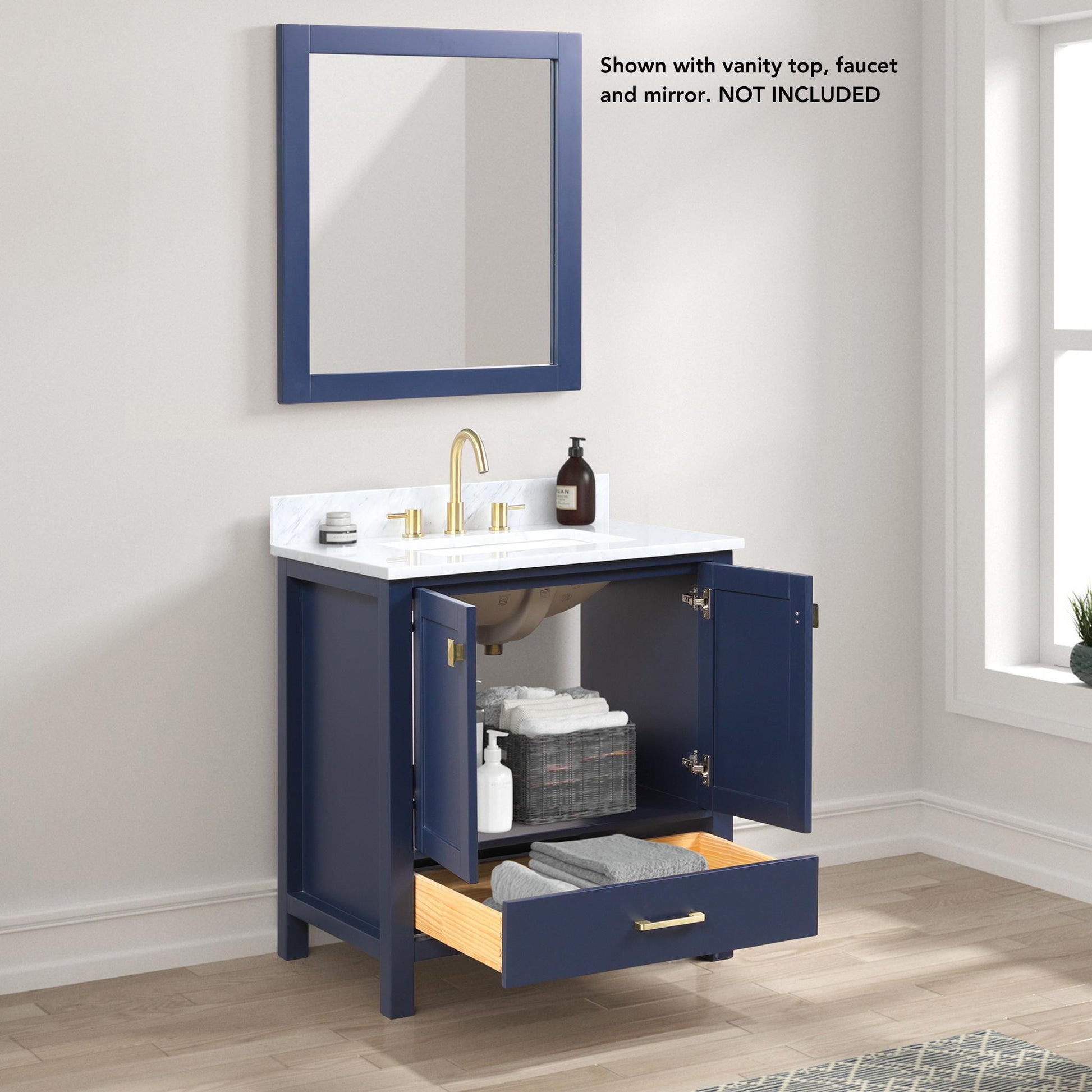 Blossom Geneva 30" 2-Door 1-Drawer Navy Blue Freestanding Solid Wood Single Vanity Base