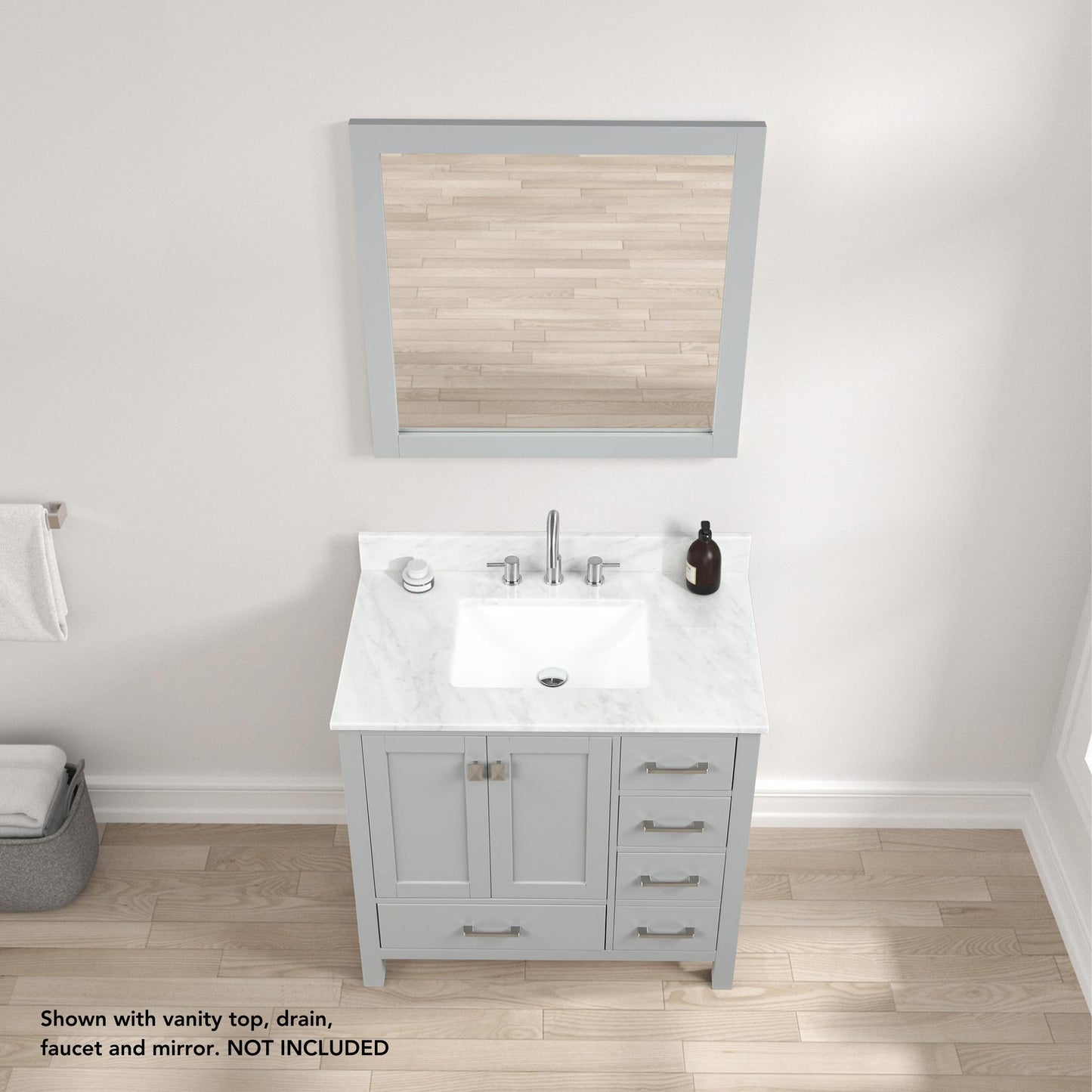 Blossom Geneva 36" 2-Door 5-Drawer Metal Gray Freestanding Solid Wood Single Vanity Base