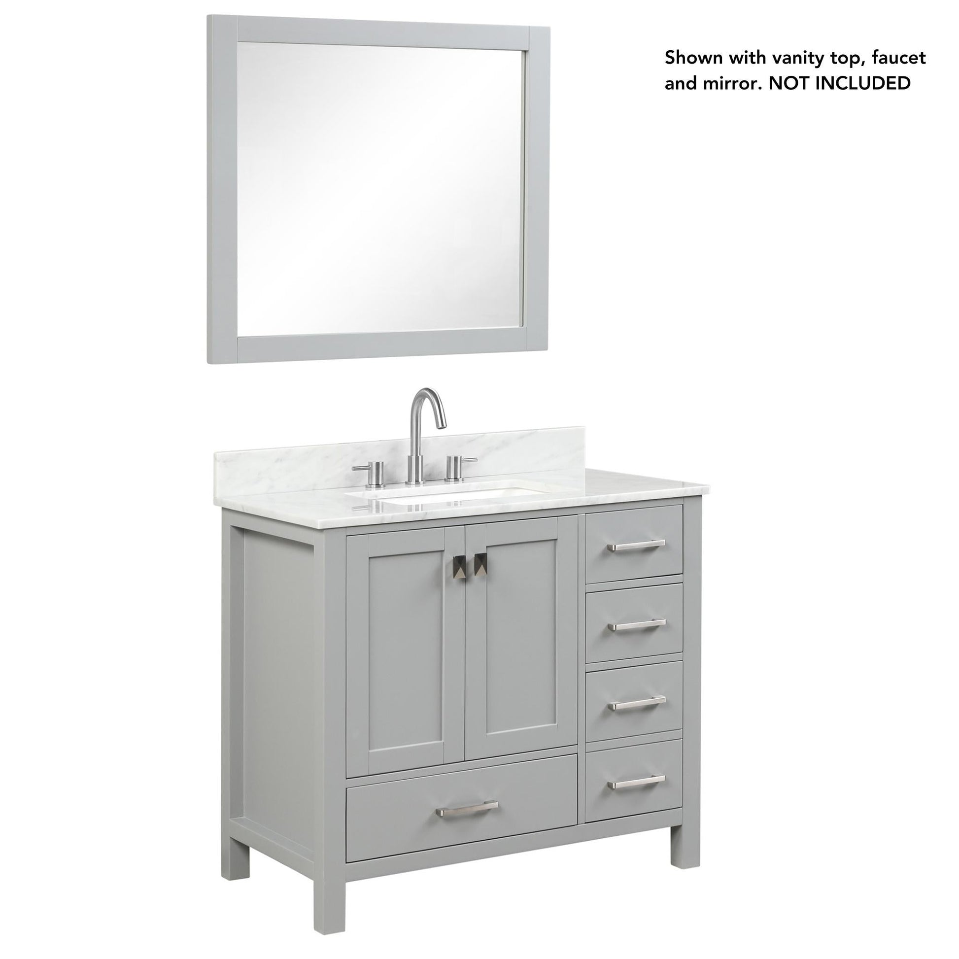 Blossom Geneva 36" 2-Door 5-Drawer Metal Gray Freestanding Solid Wood Single Vanity Base