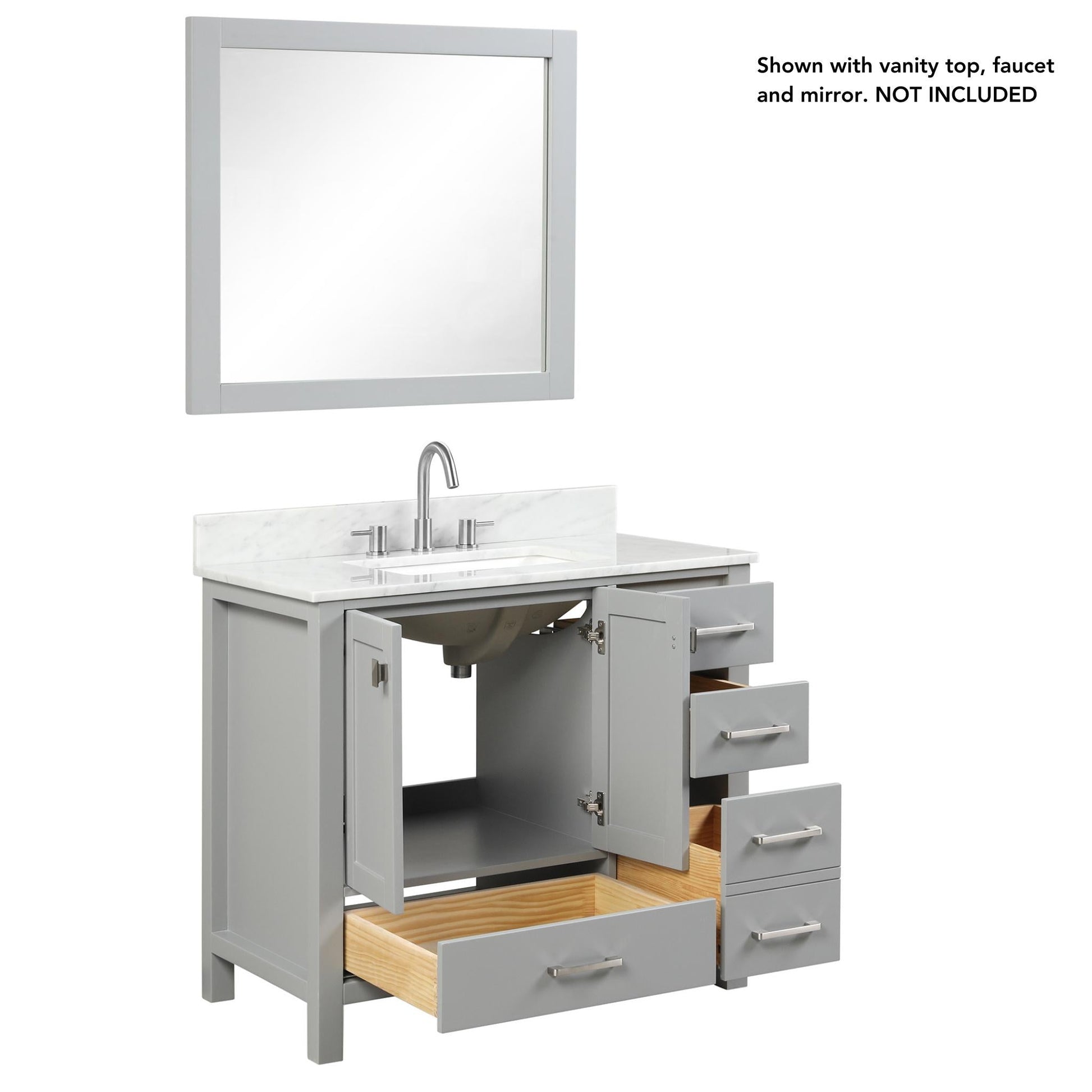 Blossom Geneva 36" 2-Door 5-Drawer Metal Gray Freestanding Solid Wood Single Vanity Base