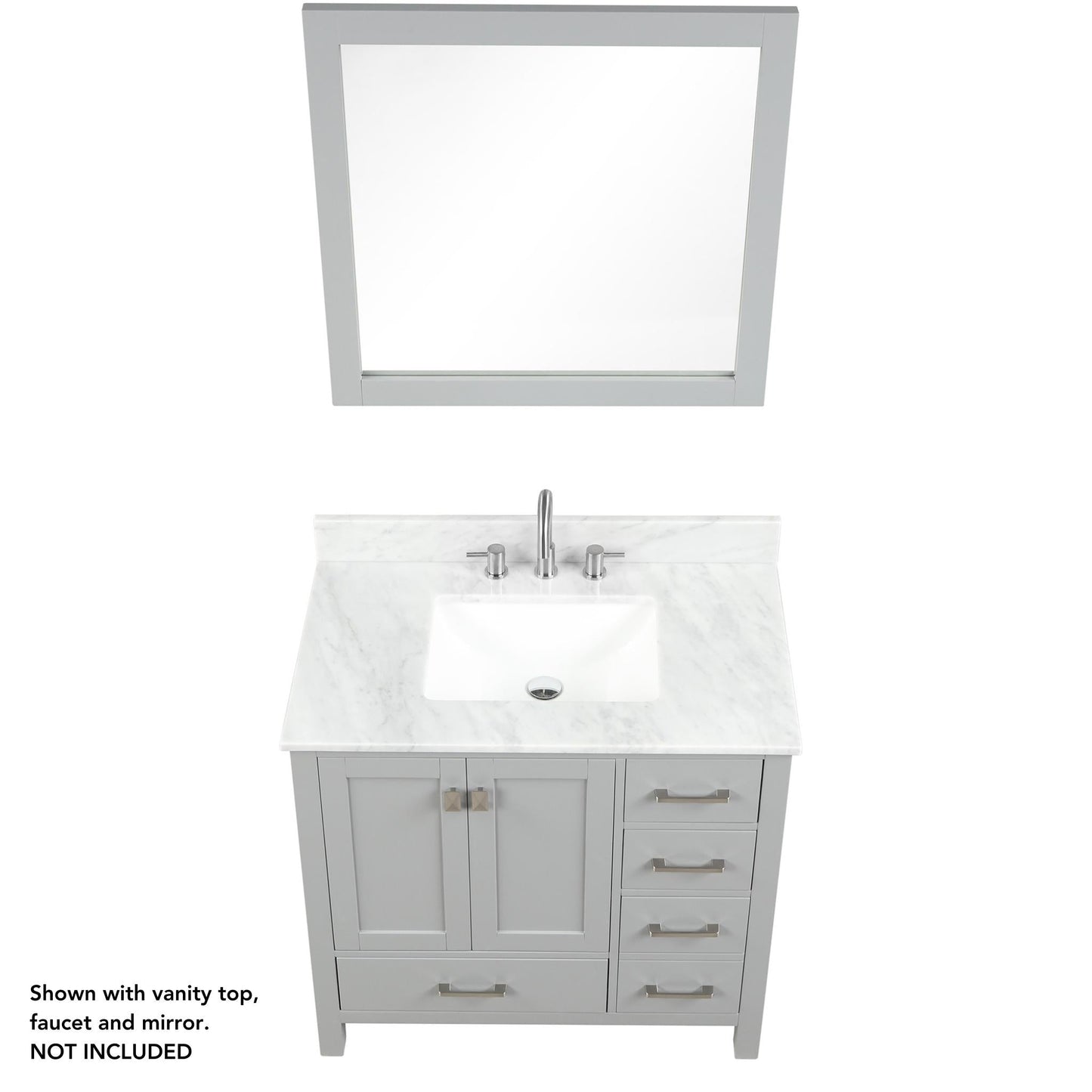 Blossom Geneva 36" 2-Door 5-Drawer Metal Gray Freestanding Solid Wood Single Vanity Base