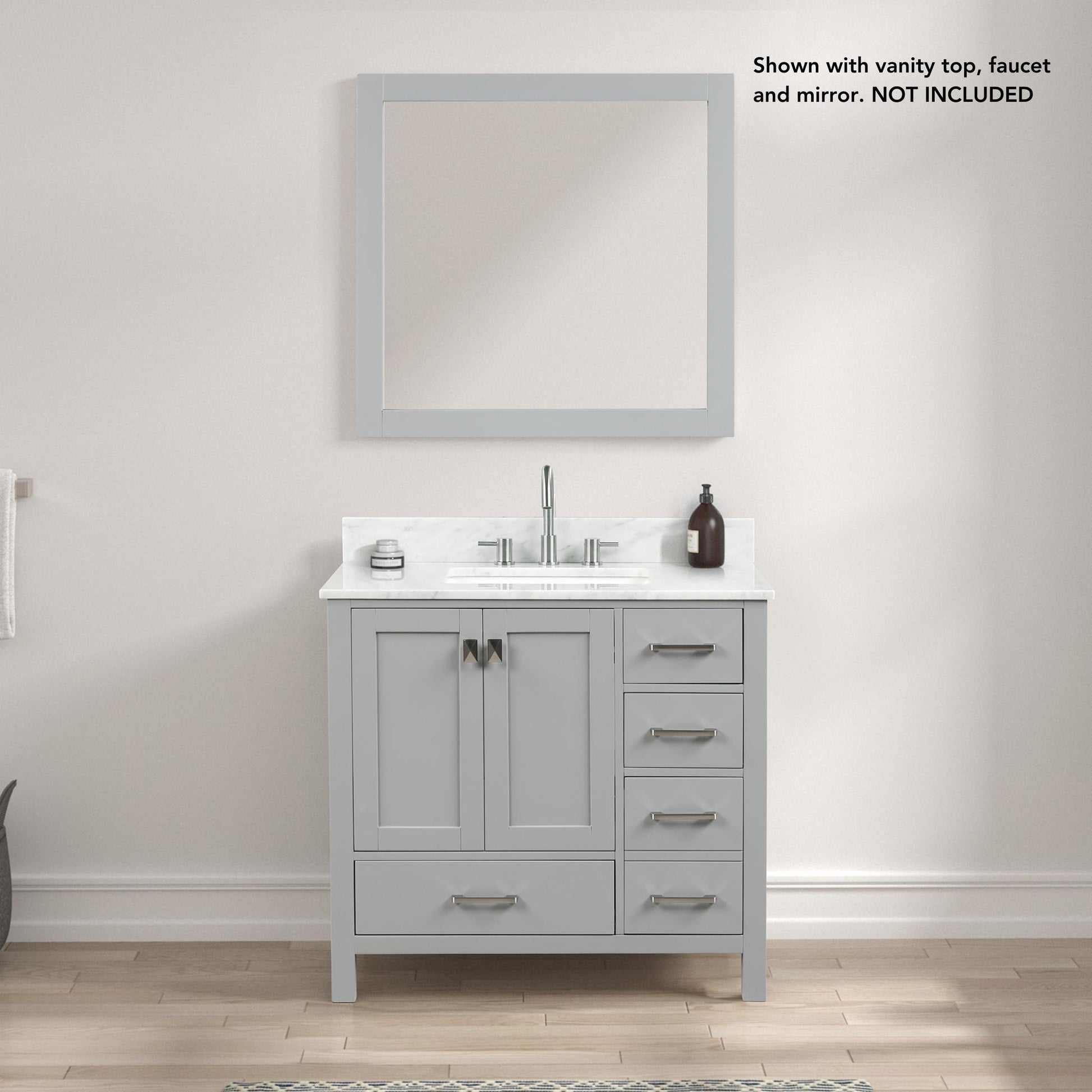 Blossom Geneva 36" 2-Door 5-Drawer Metal Gray Freestanding Solid Wood Single Vanity Base