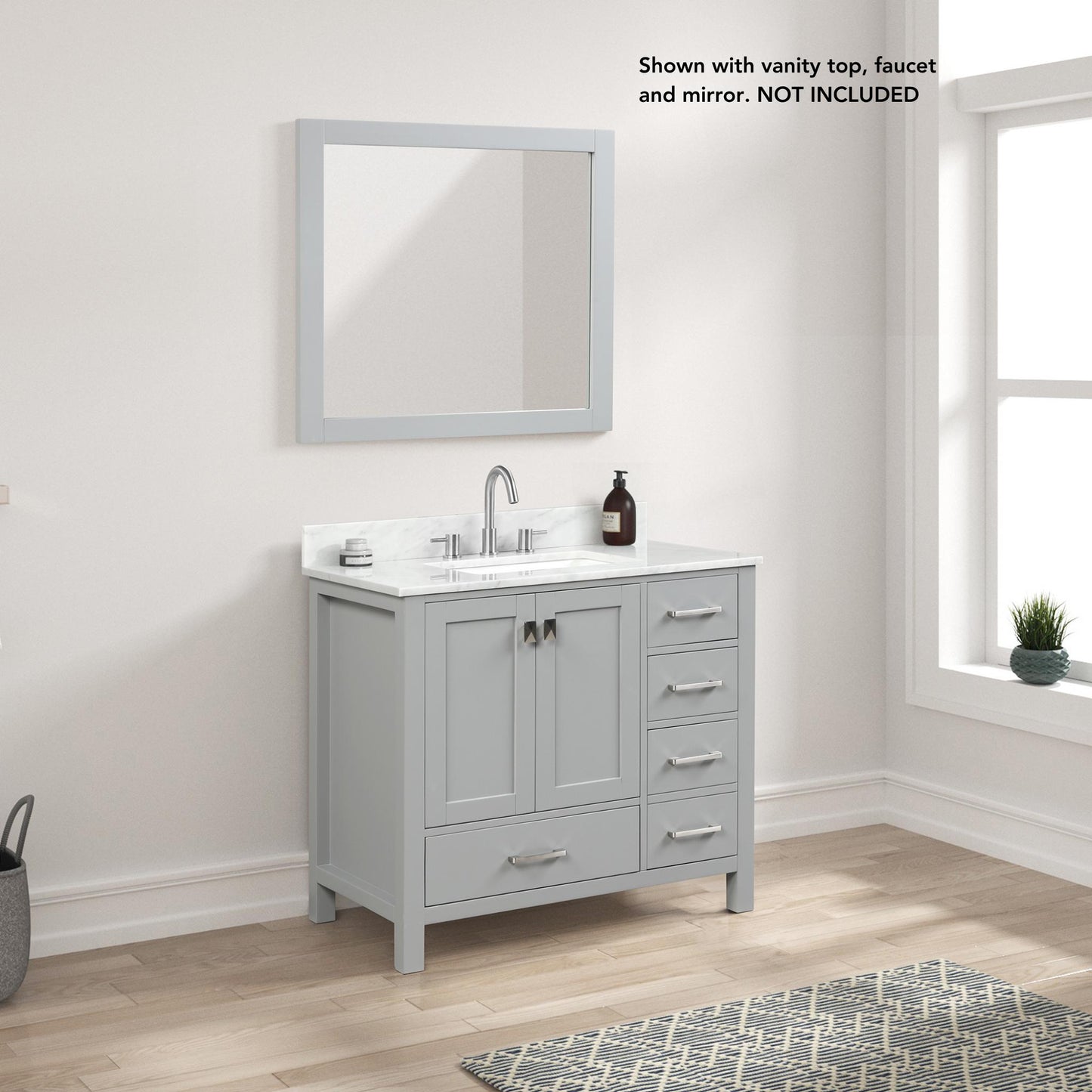 Blossom Geneva 36" 2-Door 5-Drawer Metal Gray Freestanding Solid Wood Single Vanity Base