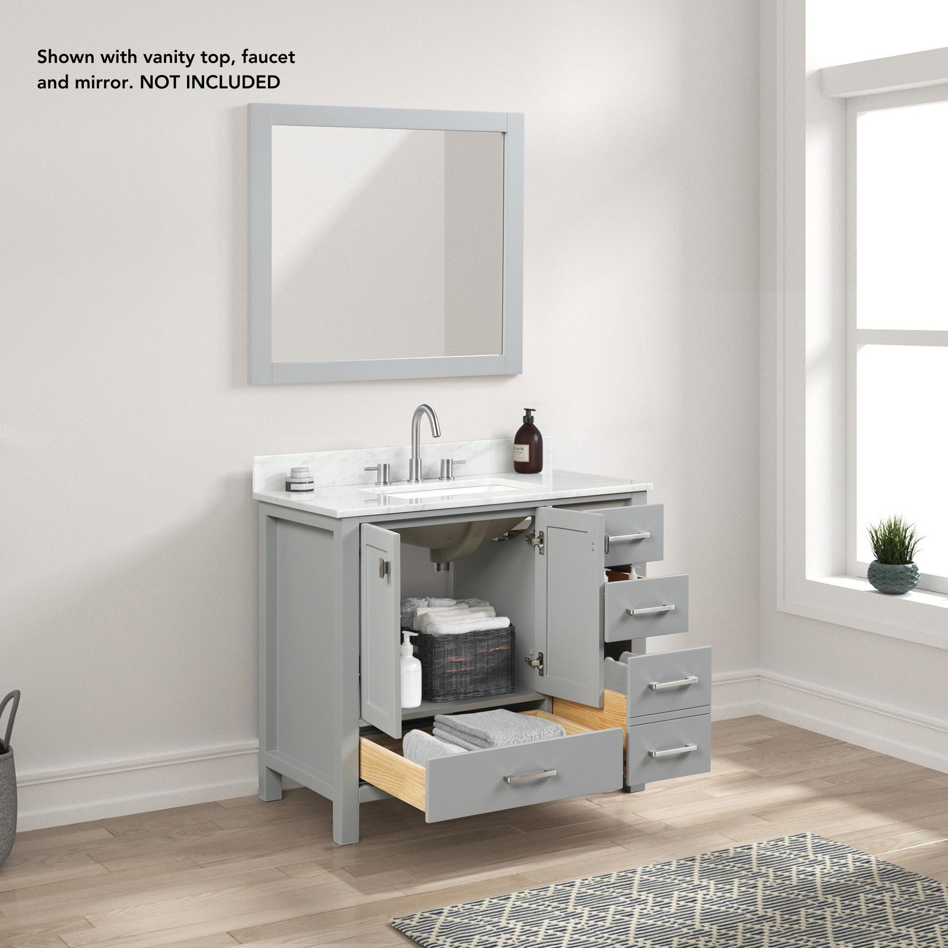 Blossom Geneva 36" 2-Door 5-Drawer Metal Gray Freestanding Solid Wood Single Vanity Base