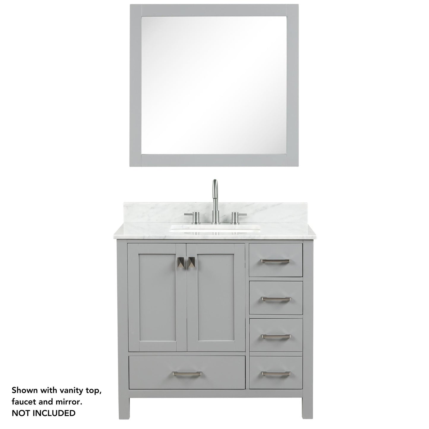 Blossom Geneva 36" 2-Door 5-Drawer Metal Gray Freestanding Solid Wood Single Vanity Base