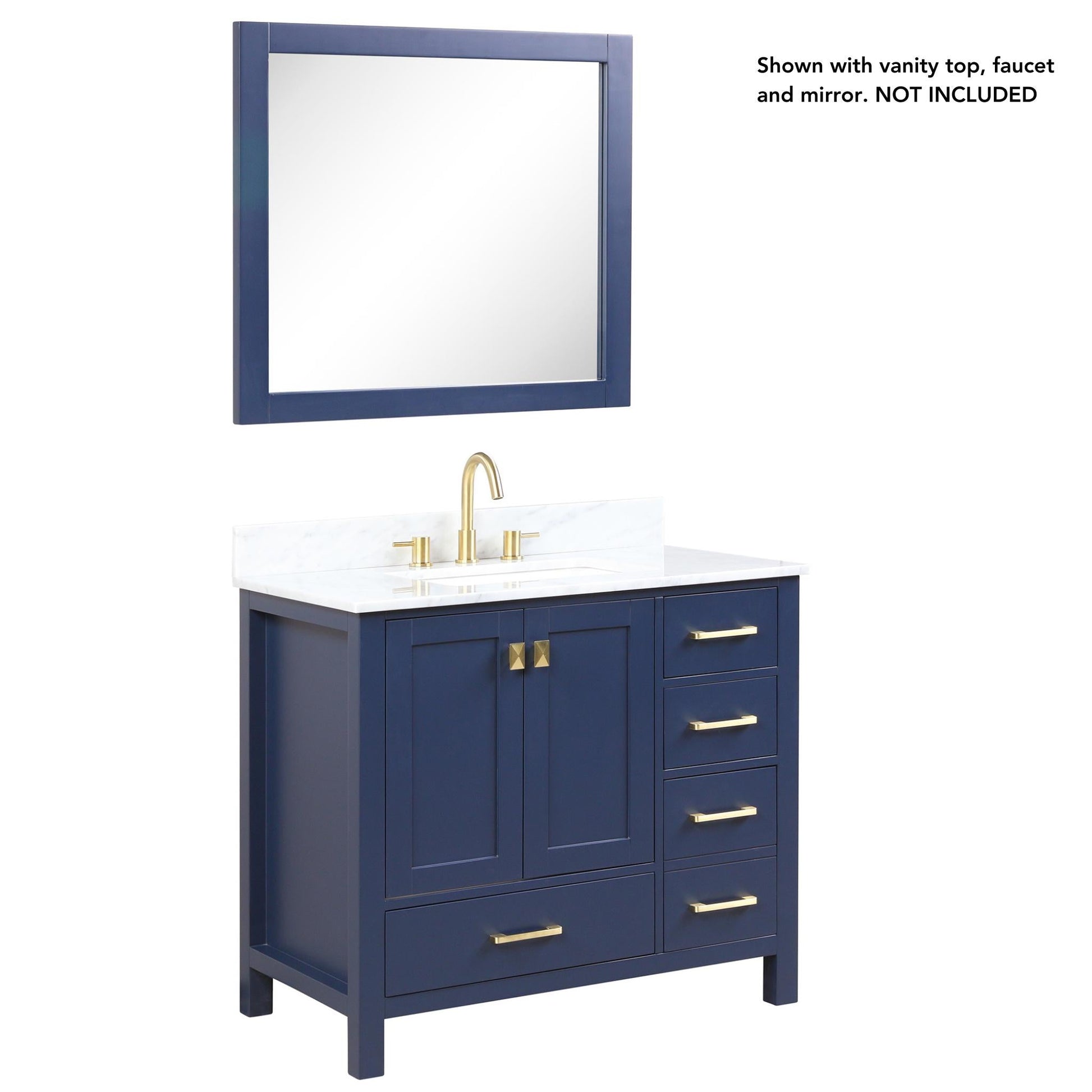 Blossom Geneva 36" 2-Door 5-Drawer Navy Blue Freestanding Solid Wood Single Vanity Base