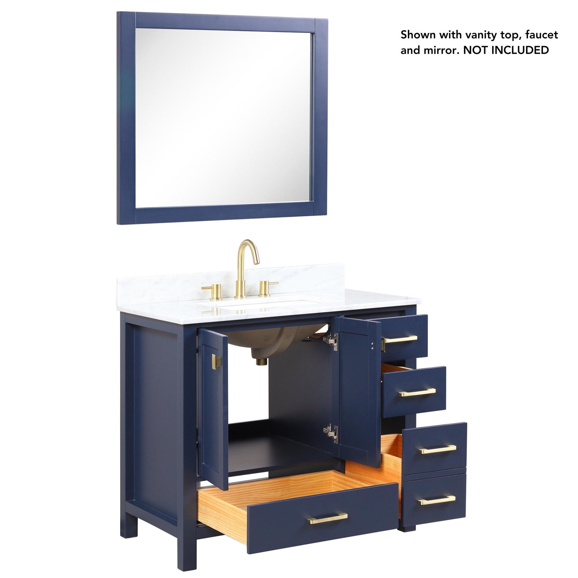 Blossom Geneva 36" 2-Door 5-Drawer Navy Blue Freestanding Solid Wood Single Vanity Base