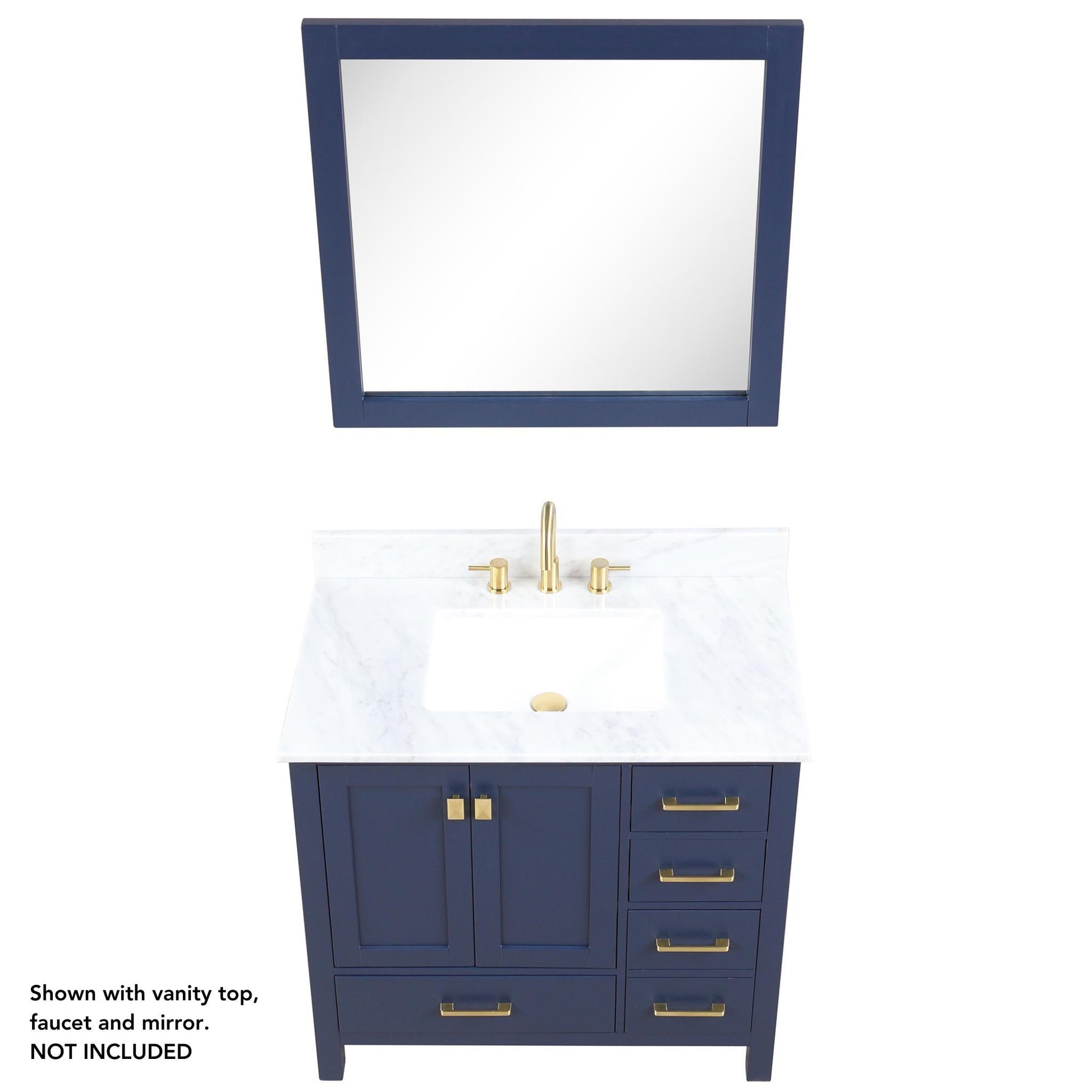 Blossom Geneva 36" 2-Door 5-Drawer Navy Blue Freestanding Solid Wood Single Vanity Base