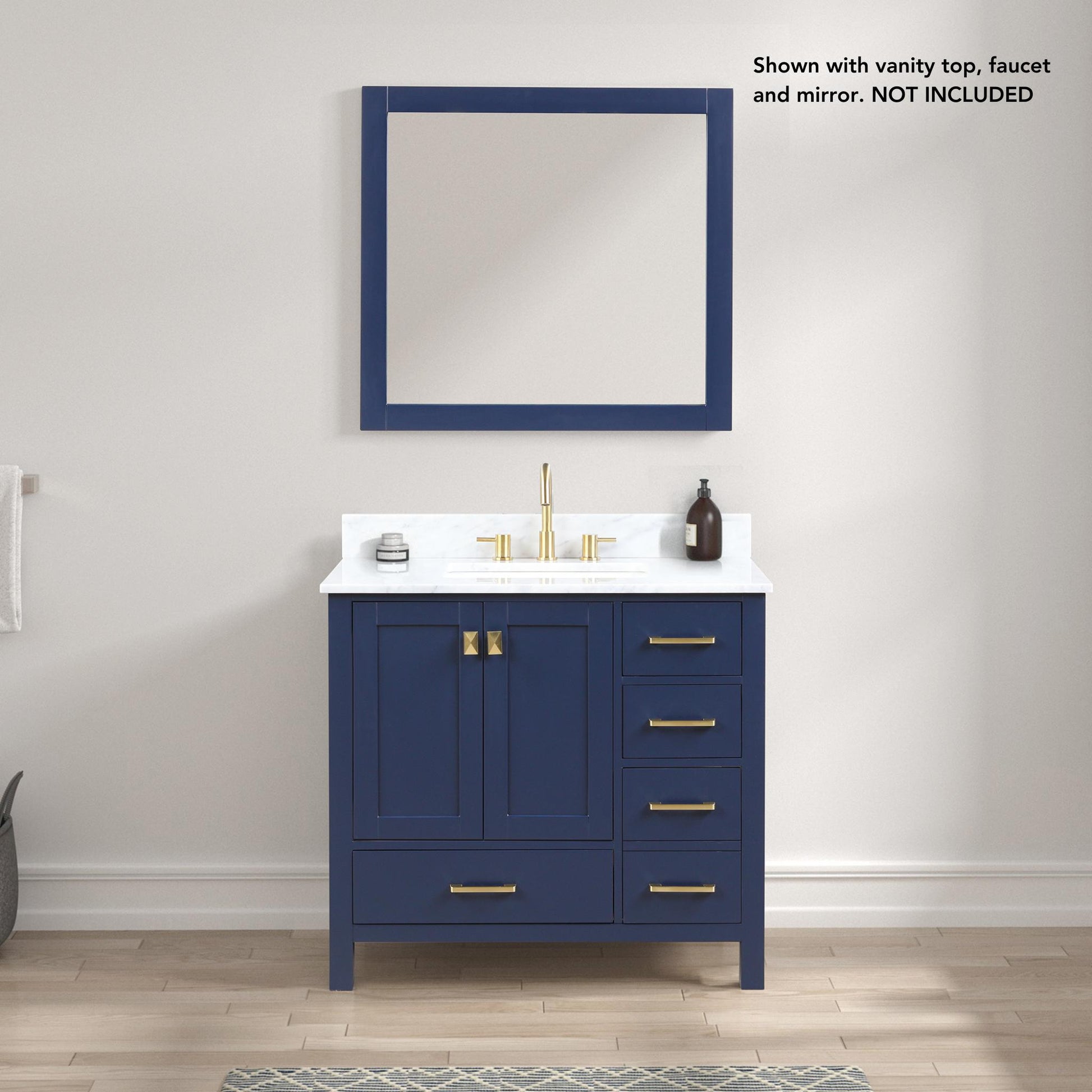 Blossom Geneva 36" 2-Door 5-Drawer Navy Blue Freestanding Solid Wood Single Vanity Base