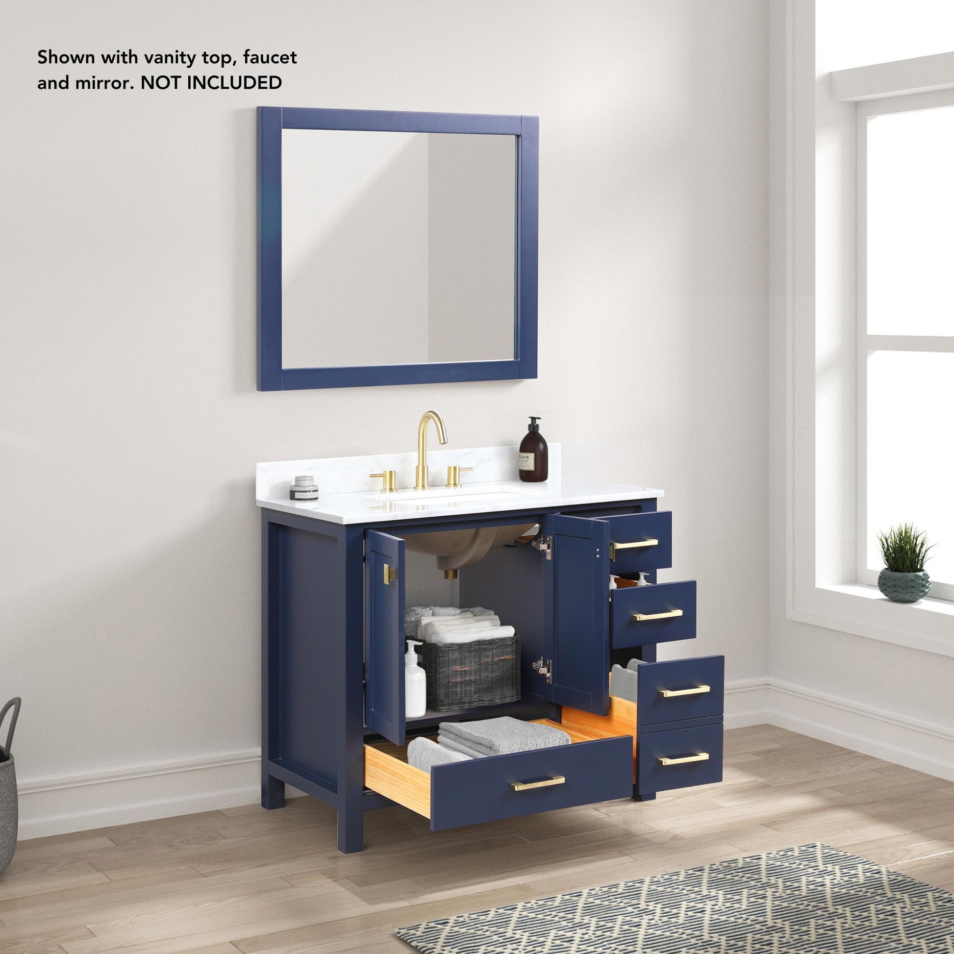 Blossom Geneva 36" 2-Door 5-Drawer Navy Blue Freestanding Solid Wood Single Vanity Base