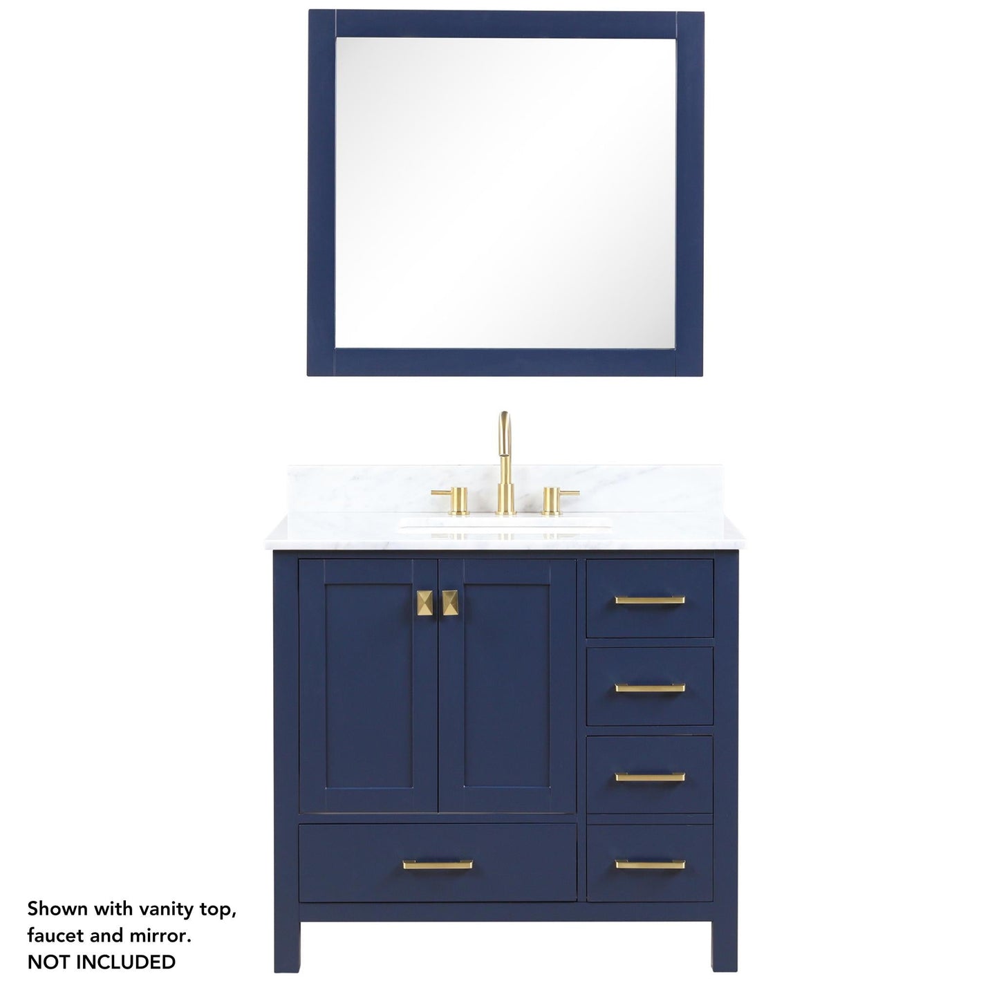 Blossom Geneva 36" 2-Door 5-Drawer Navy Blue Freestanding Solid Wood Single Vanity Base