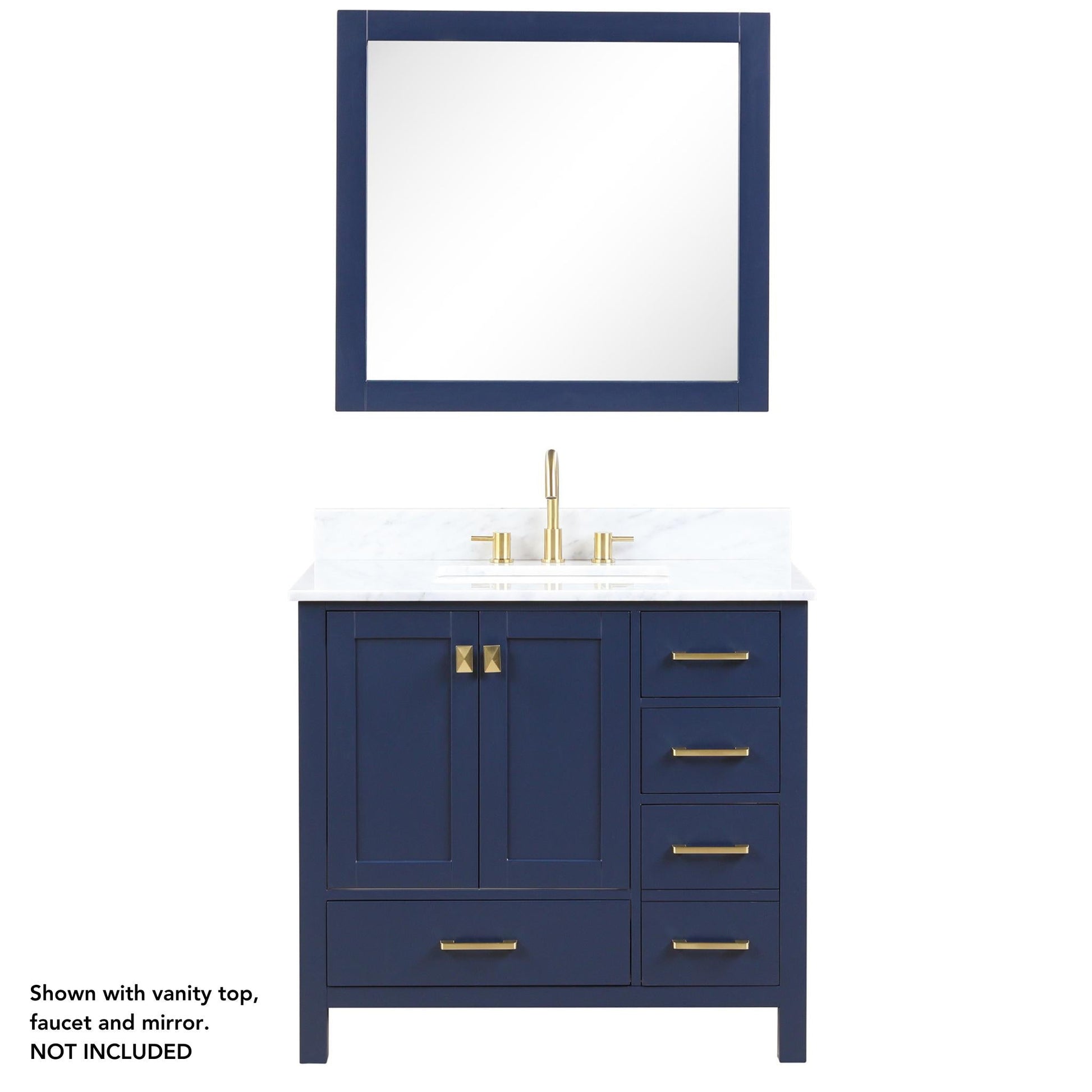 Blossom Geneva 36" 2-Door 5-Drawer Navy Blue Freestanding Solid Wood Single Vanity Base