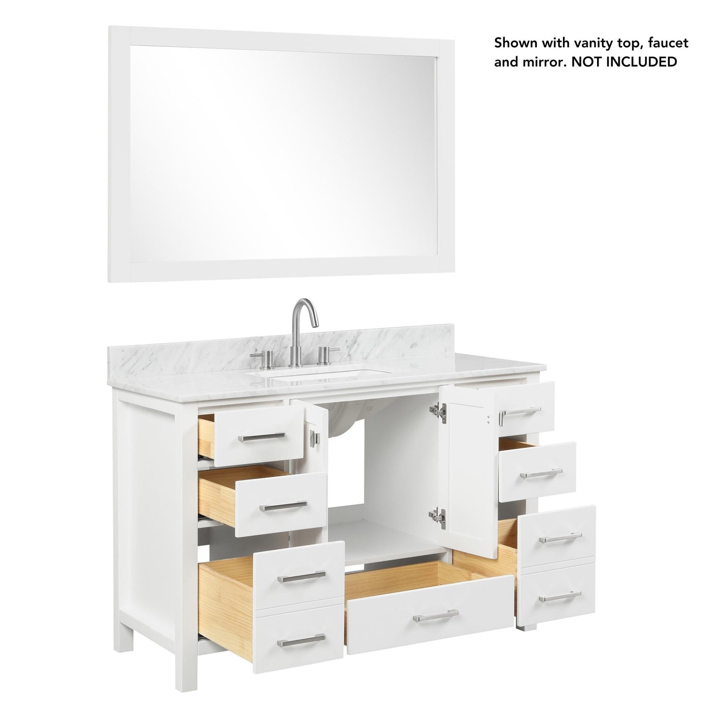Blossom Geneva 48" 2-Door 9-Drawer Matte White Freestanding Solid Wood Double Vanity Base
