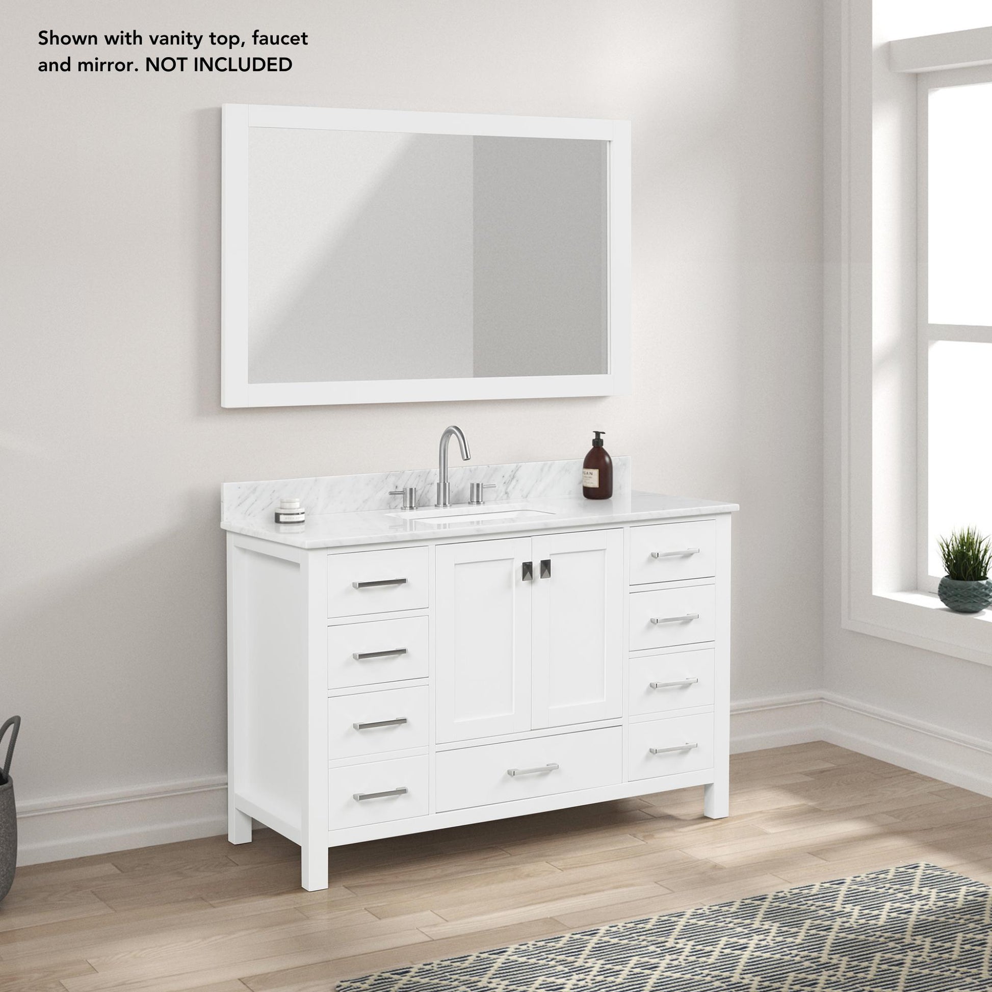 Blossom Geneva 48" 2-Door 9-Drawer Matte White Freestanding Solid Wood Double Vanity Base