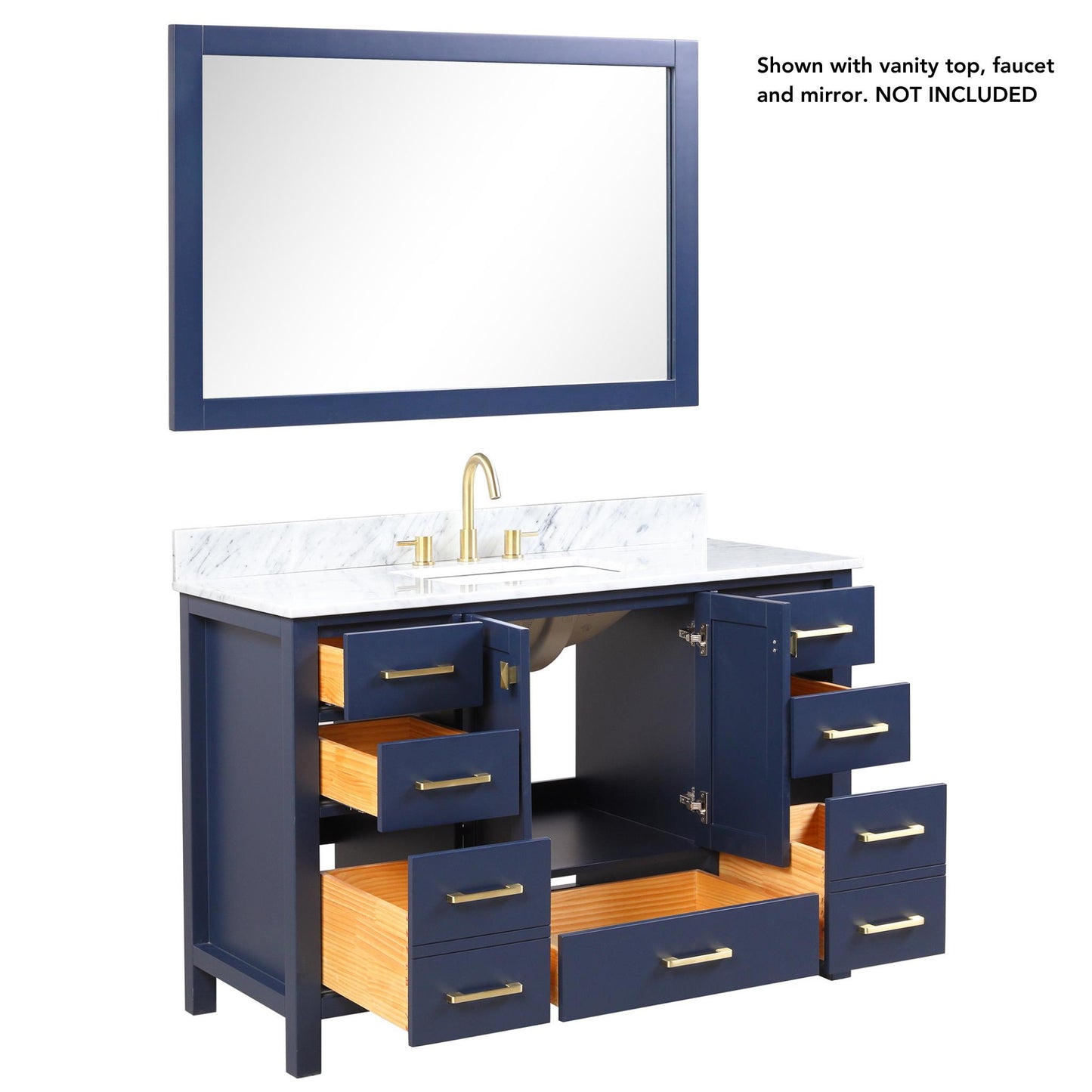 Blossom Geneva 48" 2-Door 9-Drawer Navy Blue Freestanding Solid Wood Double Vanity Base