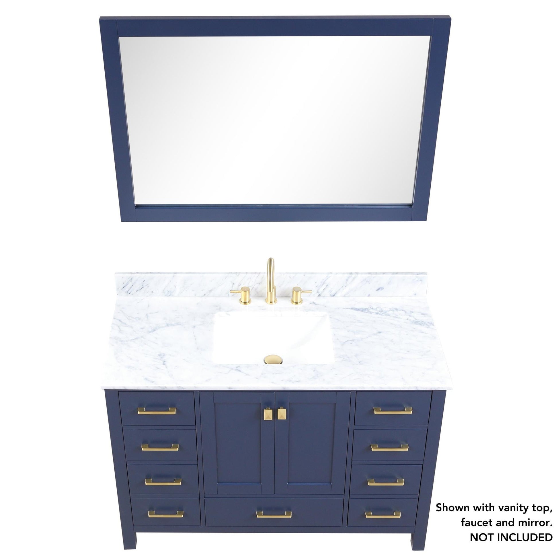 Blossom Geneva 48" 2-Door 9-Drawer Navy Blue Freestanding Solid Wood Double Vanity Base