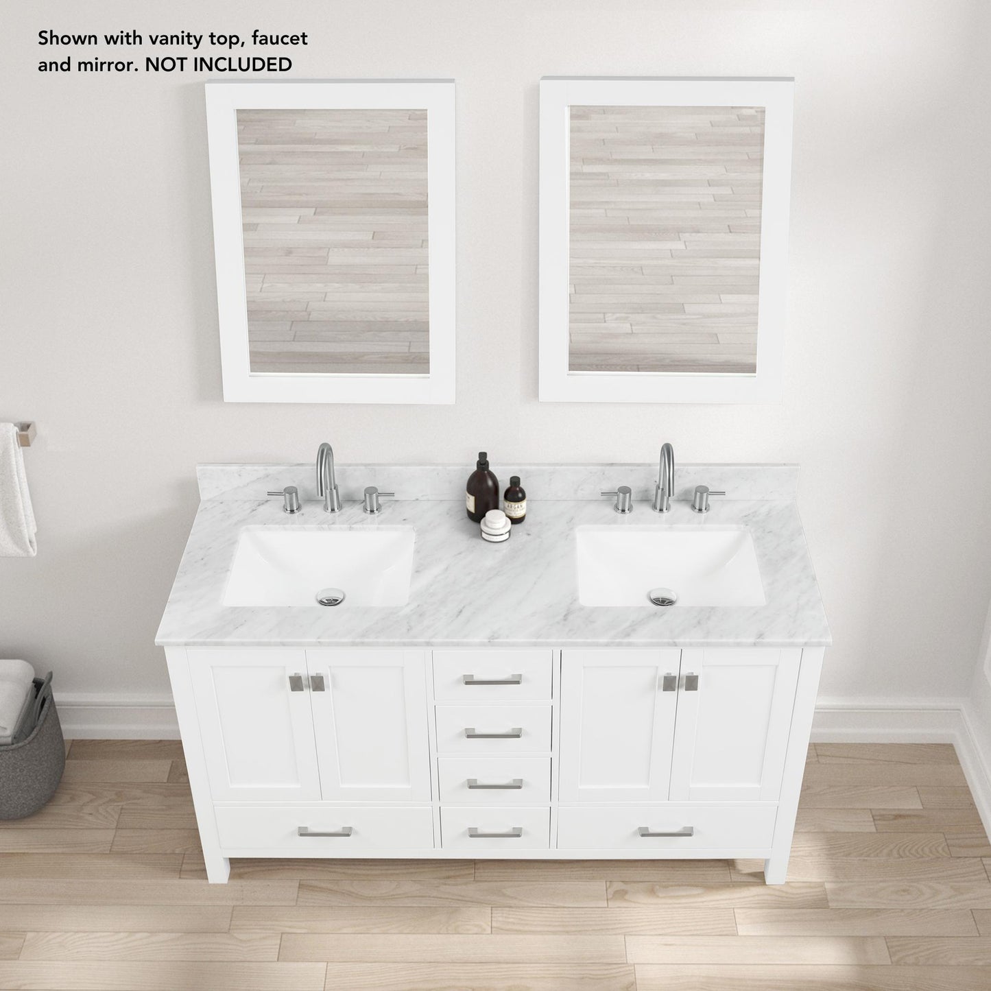 Blossom Geneva 60" 4-Door 6-Drawer Matte White Freestanding Solid Wood Double Vanity Base