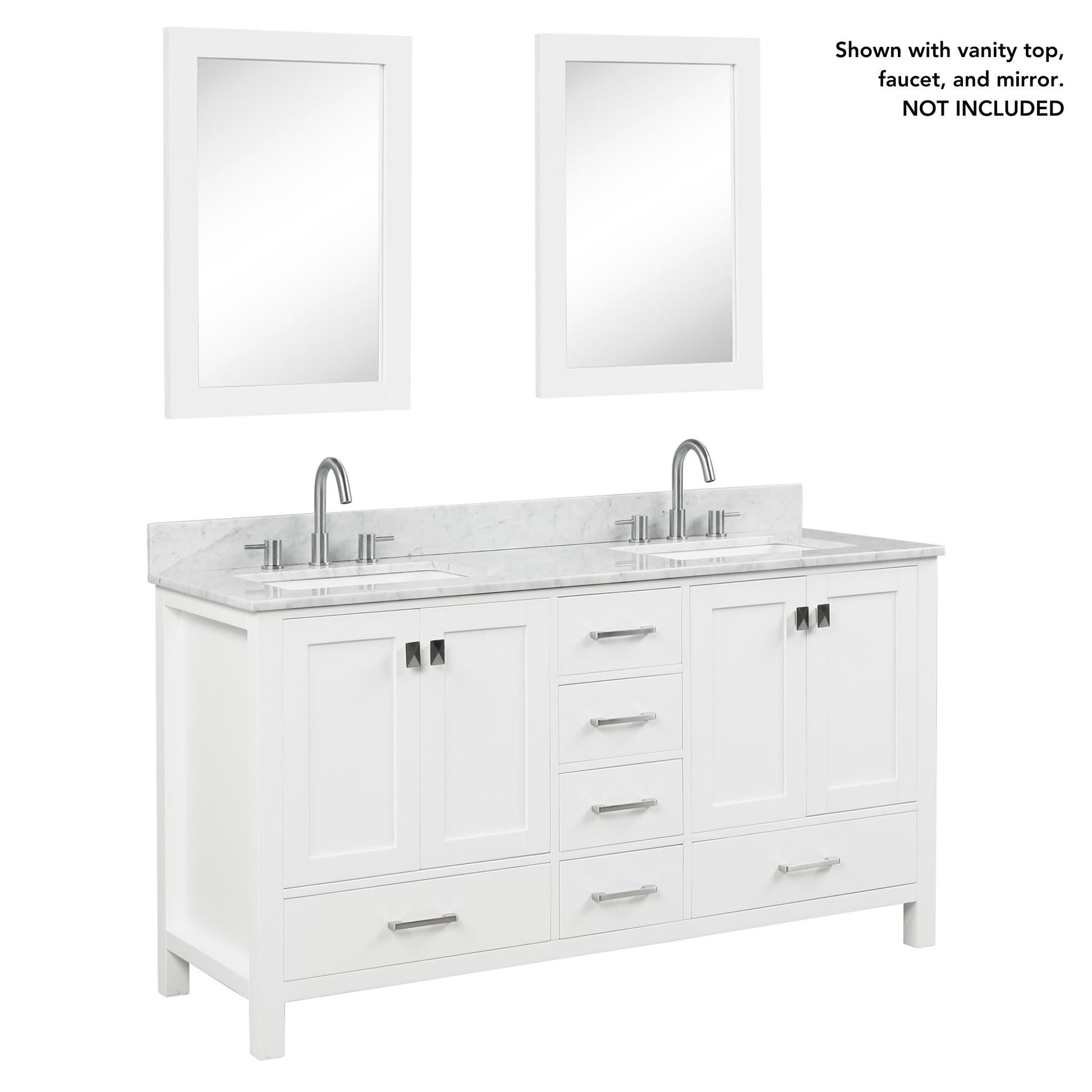 Blossom Geneva 60" 4-Door 6-Drawer Matte White Freestanding Solid Wood Double Vanity Base