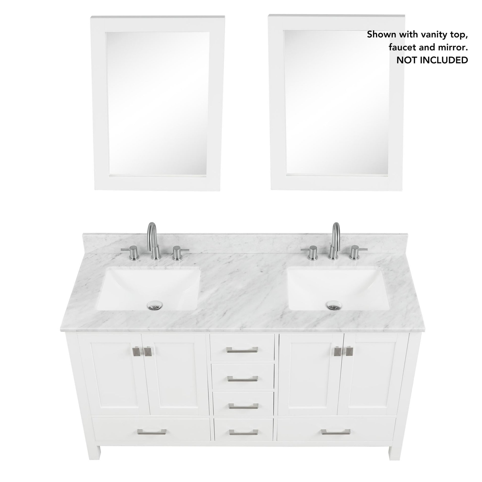 Blossom Geneva 60" 4-Door 6-Drawer Matte White Freestanding Solid Wood Double Vanity Base