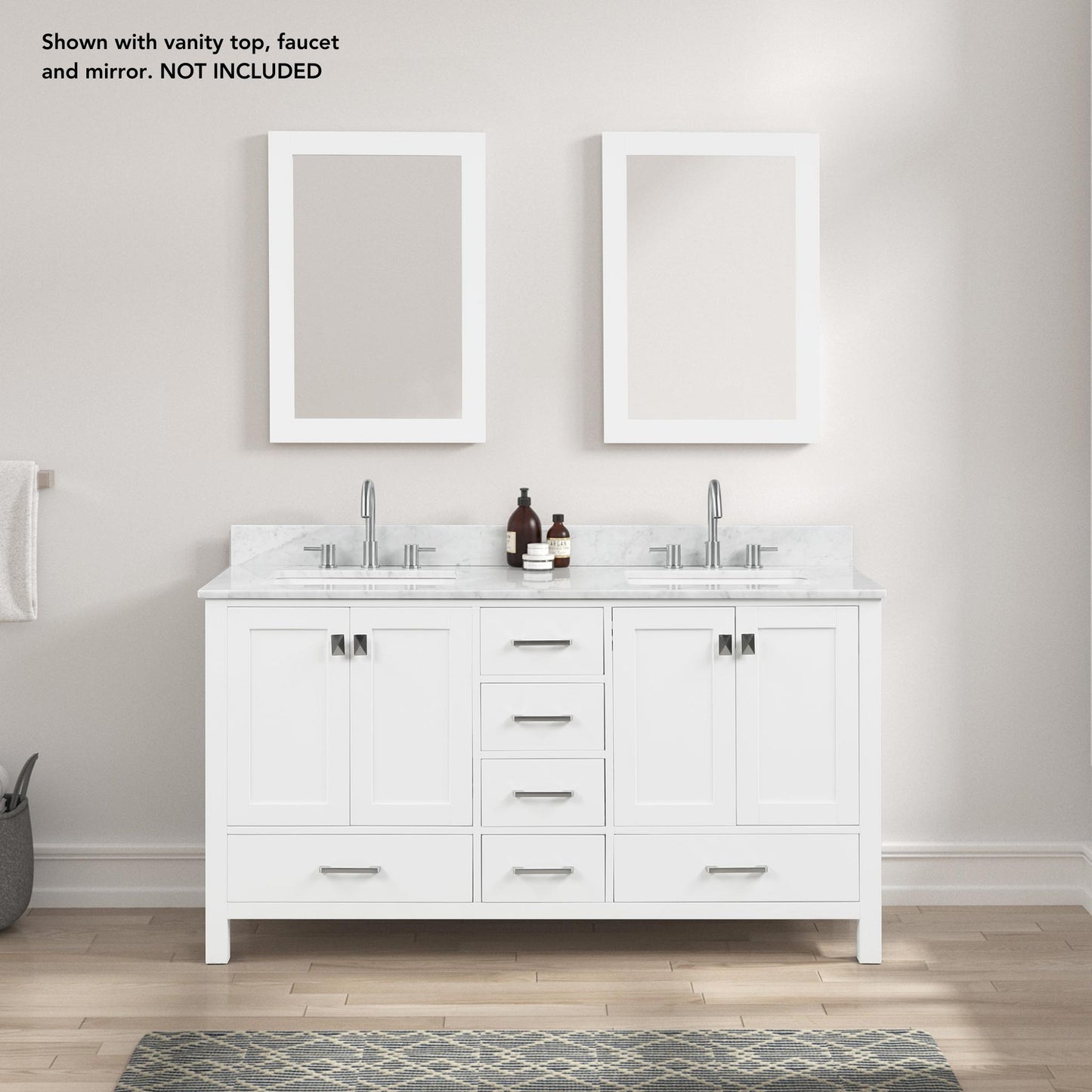 Blossom Geneva 60" 4-Door 6-Drawer Matte White Freestanding Solid Wood Double Vanity Base