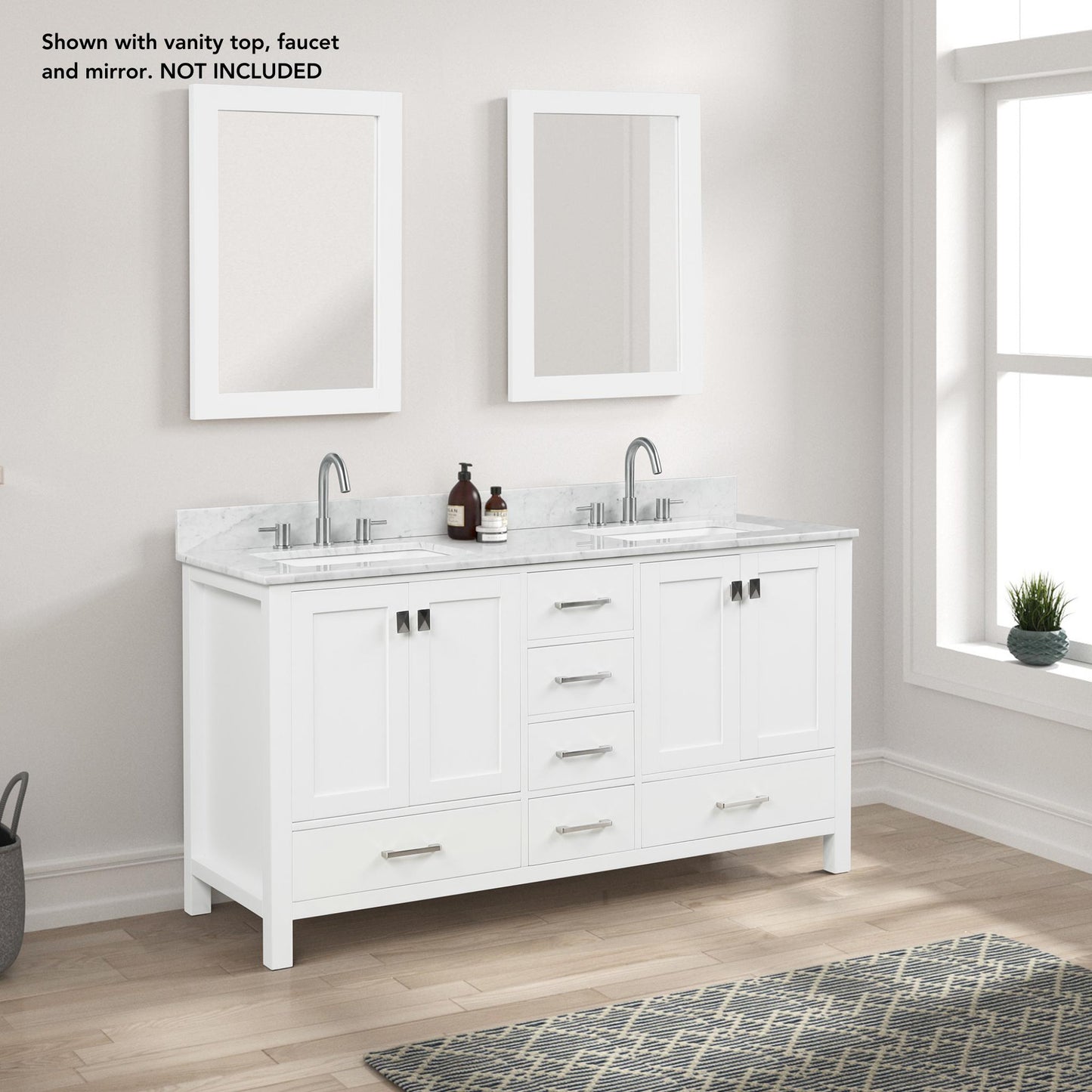 Blossom Geneva 60" 4-Door 6-Drawer Matte White Freestanding Solid Wood Double Vanity Base