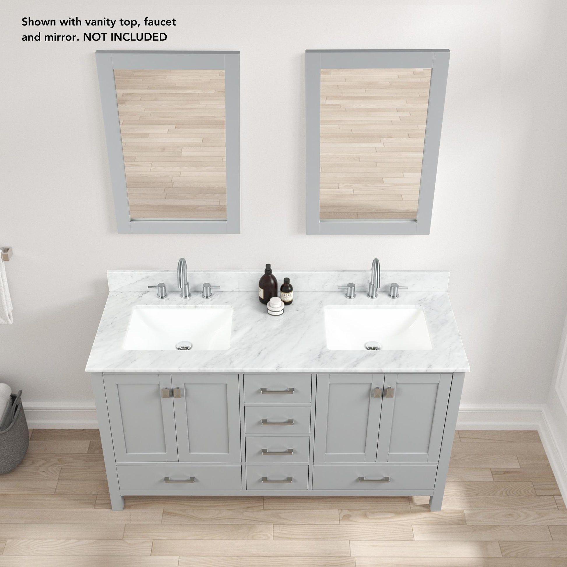 Blossom Geneva 60" 4-Door 6-Drawer Metal Gray Freestanding Solid Wood Double Vanity Base