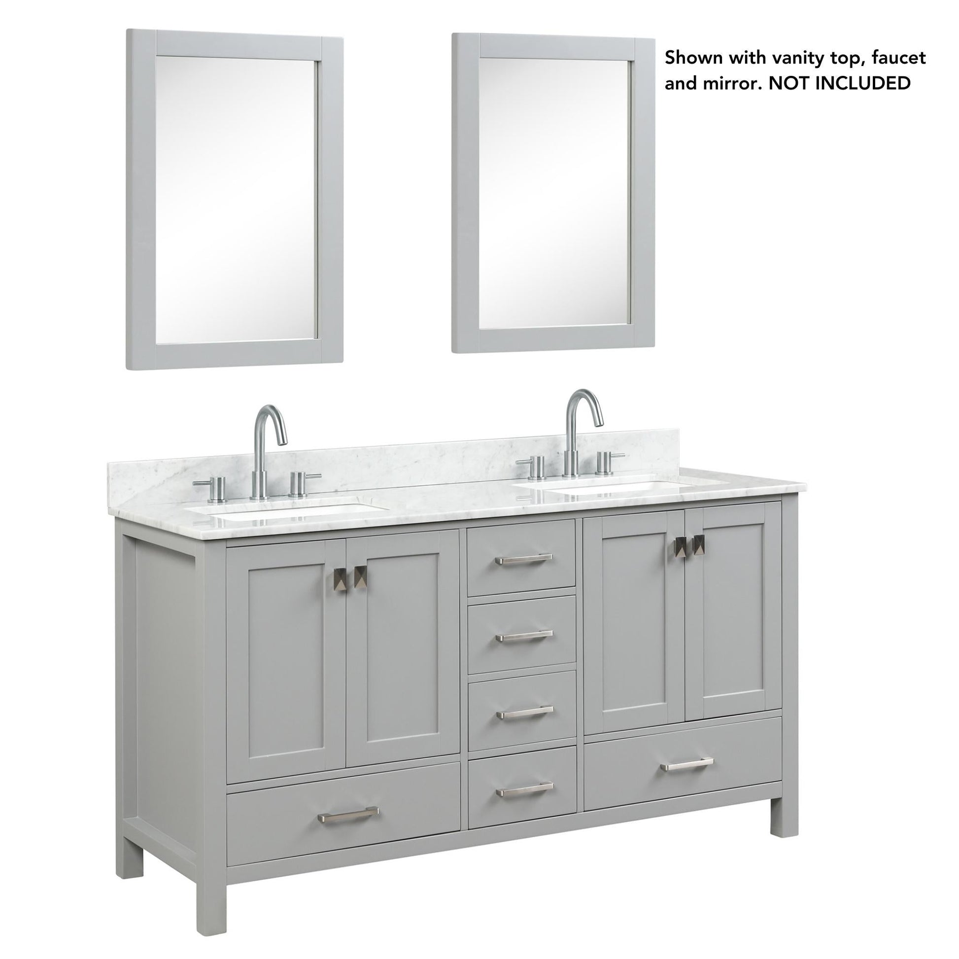 Blossom Geneva 60" 4-Door 6-Drawer Metal Gray Freestanding Solid Wood Double Vanity Base