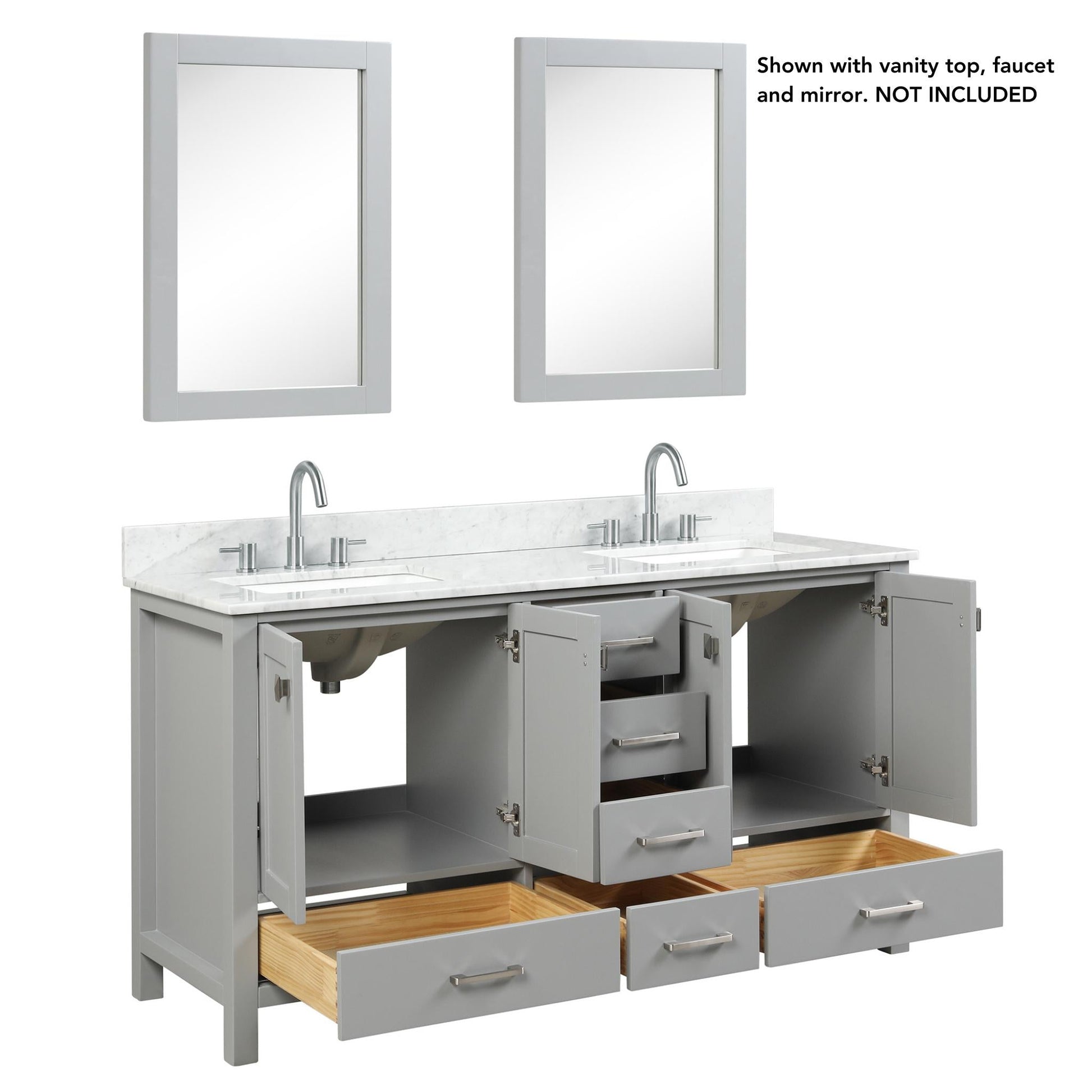 Blossom Geneva 60" 4-Door 6-Drawer Metal Gray Freestanding Solid Wood Double Vanity Base