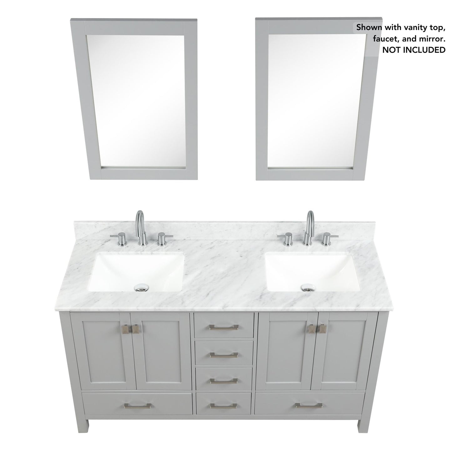 Blossom Geneva 60" 4-Door 6-Drawer Metal Gray Freestanding Solid Wood Double Vanity Base