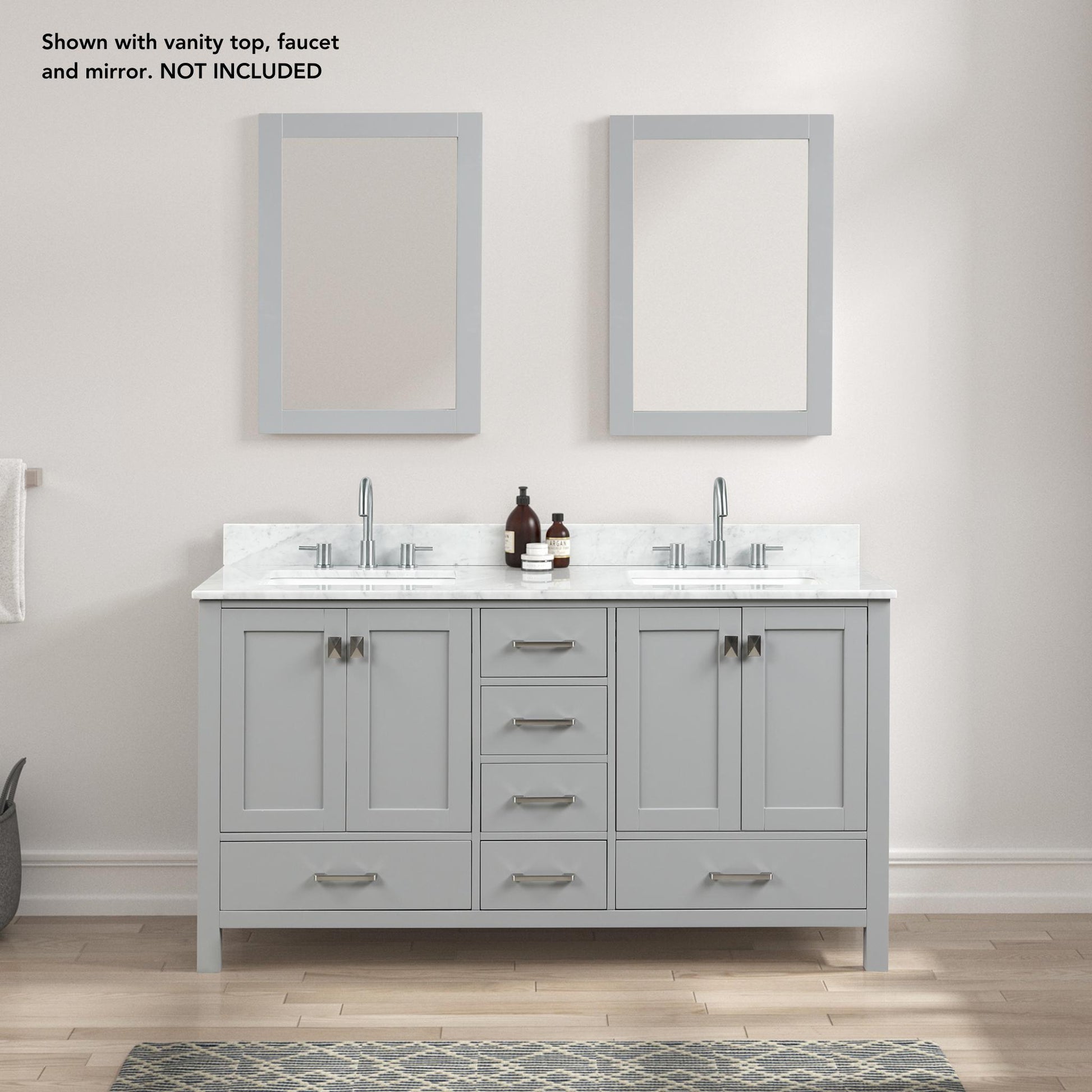 Blossom Geneva 60" 4-Door 6-Drawer Metal Gray Freestanding Solid Wood Double Vanity Base