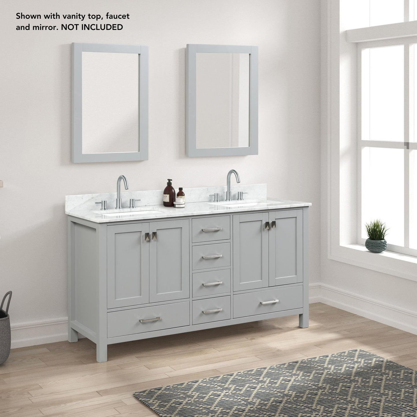 Blossom Geneva 60" 4-Door 6-Drawer Metal Gray Freestanding Solid Wood Double Vanity Base