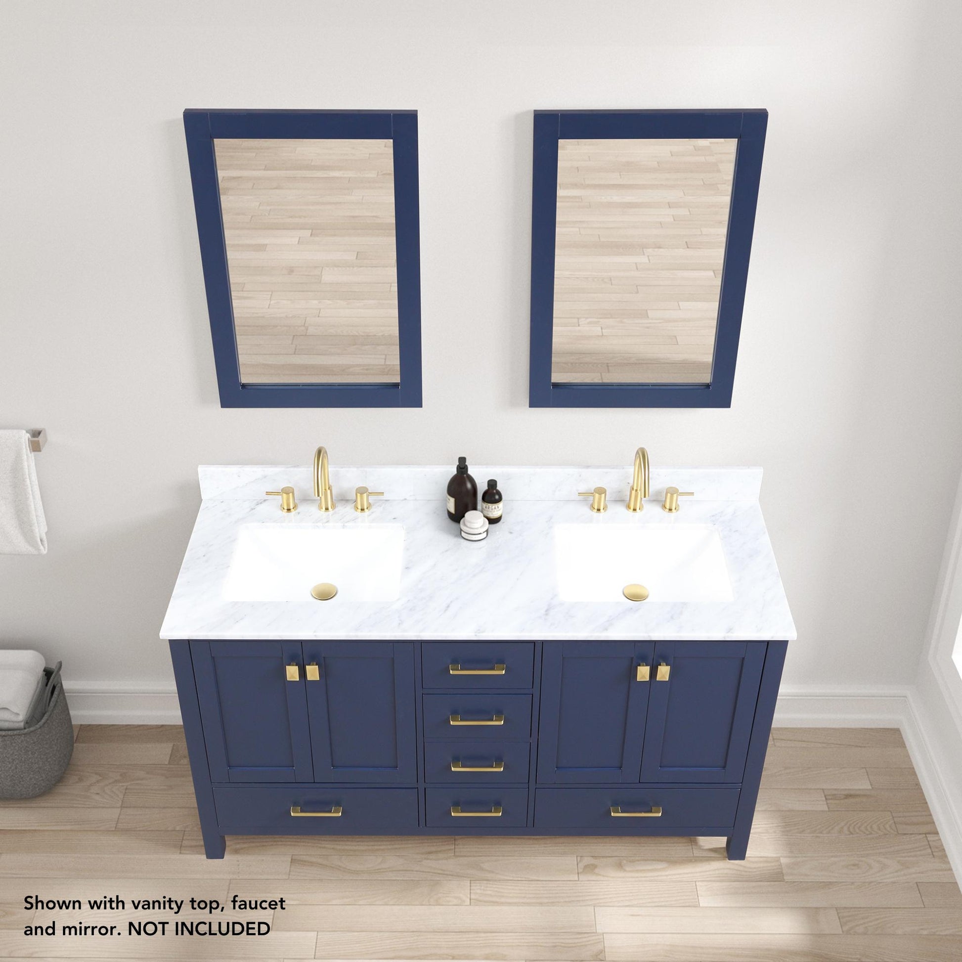 Blossom Geneva 60" 4-Door 6-Drawer Navy Blue Freestanding Solid Wood Double Vanity Base