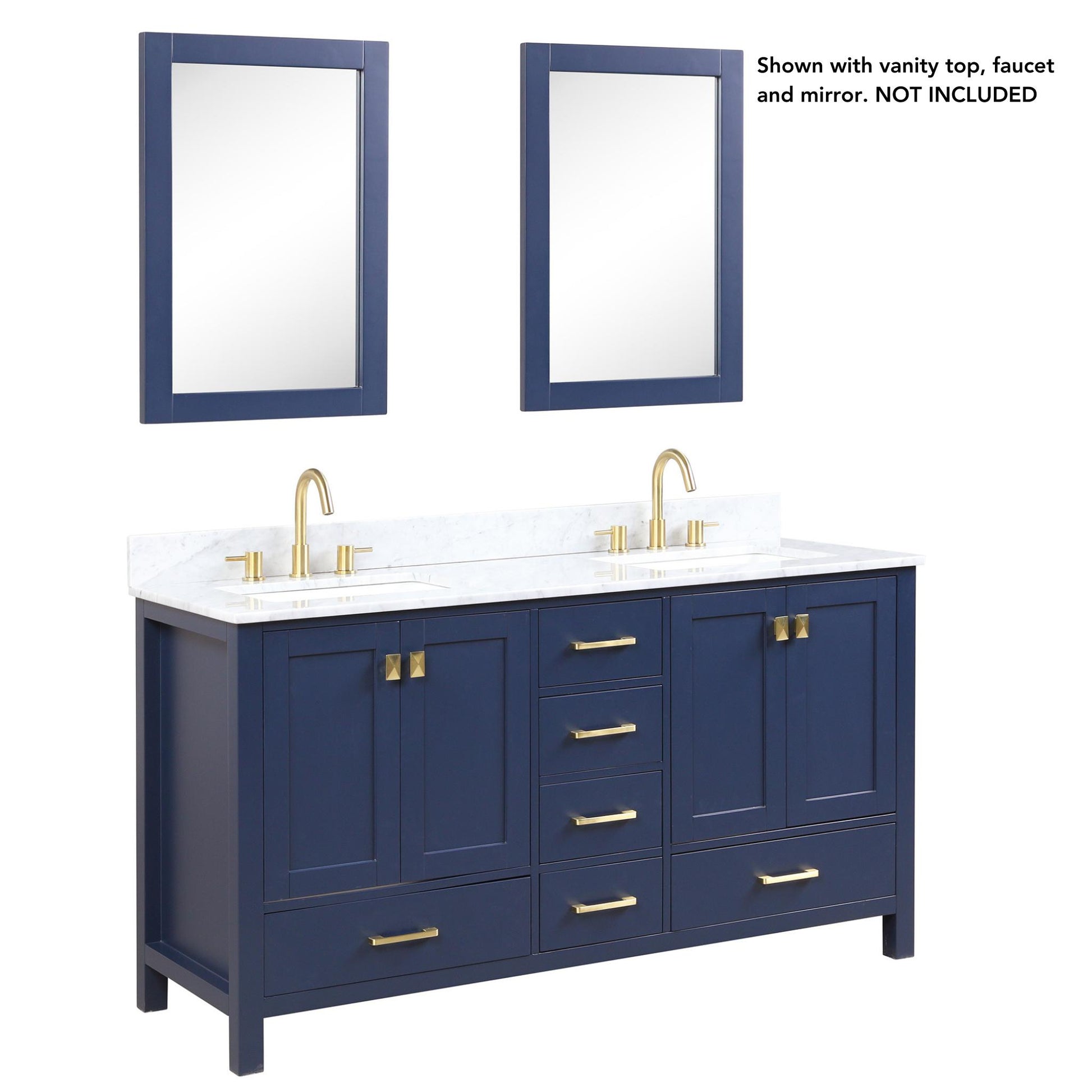 Blossom Geneva 60" 4-Door 6-Drawer Navy Blue Freestanding Solid Wood Double Vanity Base