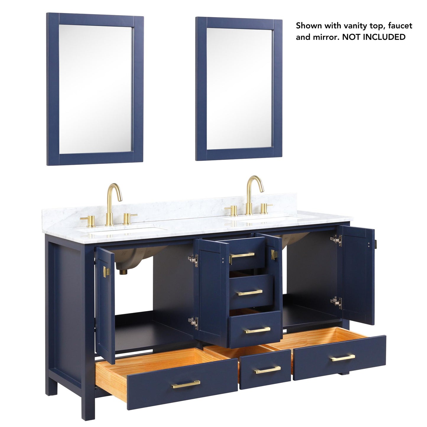 Blossom Geneva 60" 4-Door 6-Drawer Navy Blue Freestanding Solid Wood Double Vanity Base