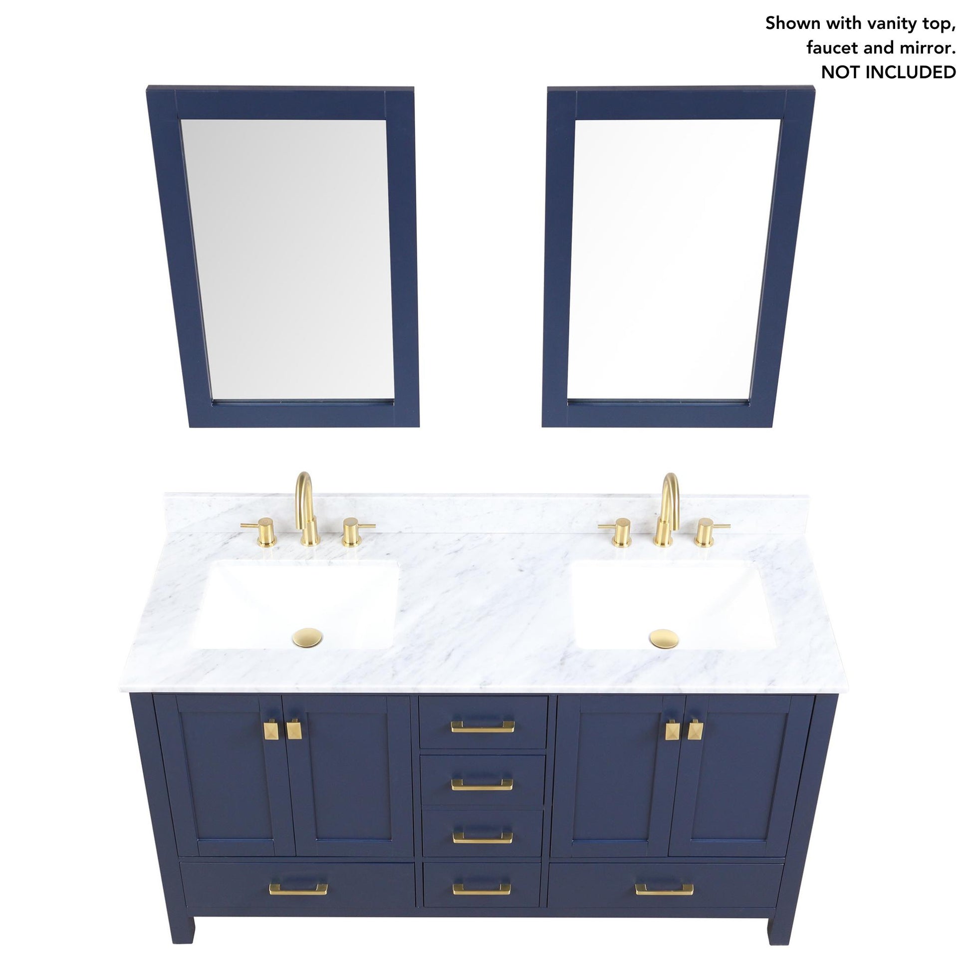 Blossom Geneva 60" 4-Door 6-Drawer Navy Blue Freestanding Solid Wood Double Vanity Base