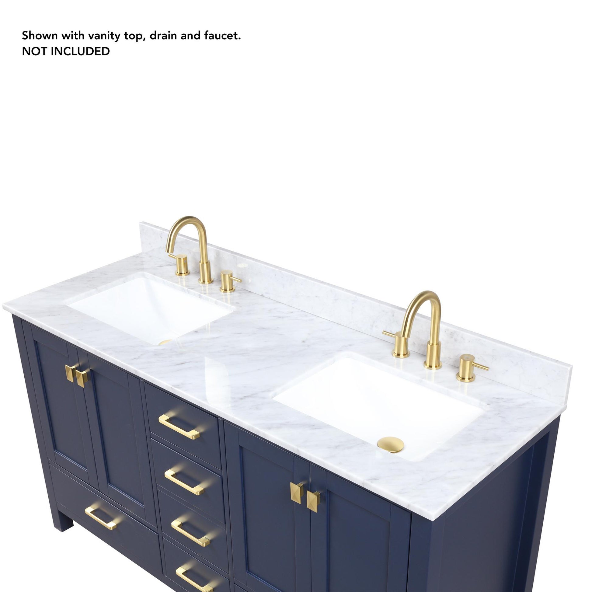 Blossom Geneva 60" 4-Door 6-Drawer Navy Blue Freestanding Solid Wood Double Vanity Base