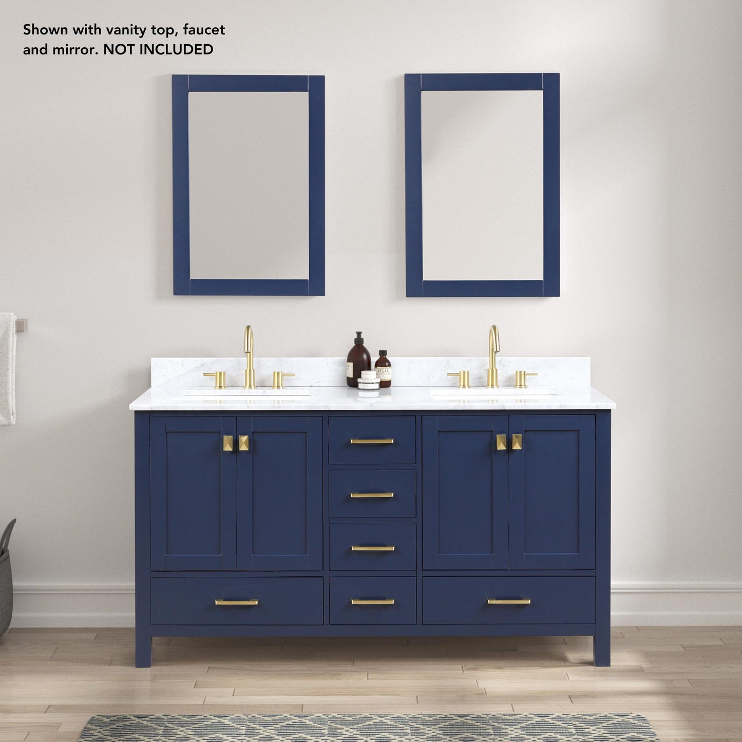 Blossom Geneva 60" 4-Door 6-Drawer Navy Blue Freestanding Solid Wood Double Vanity Base