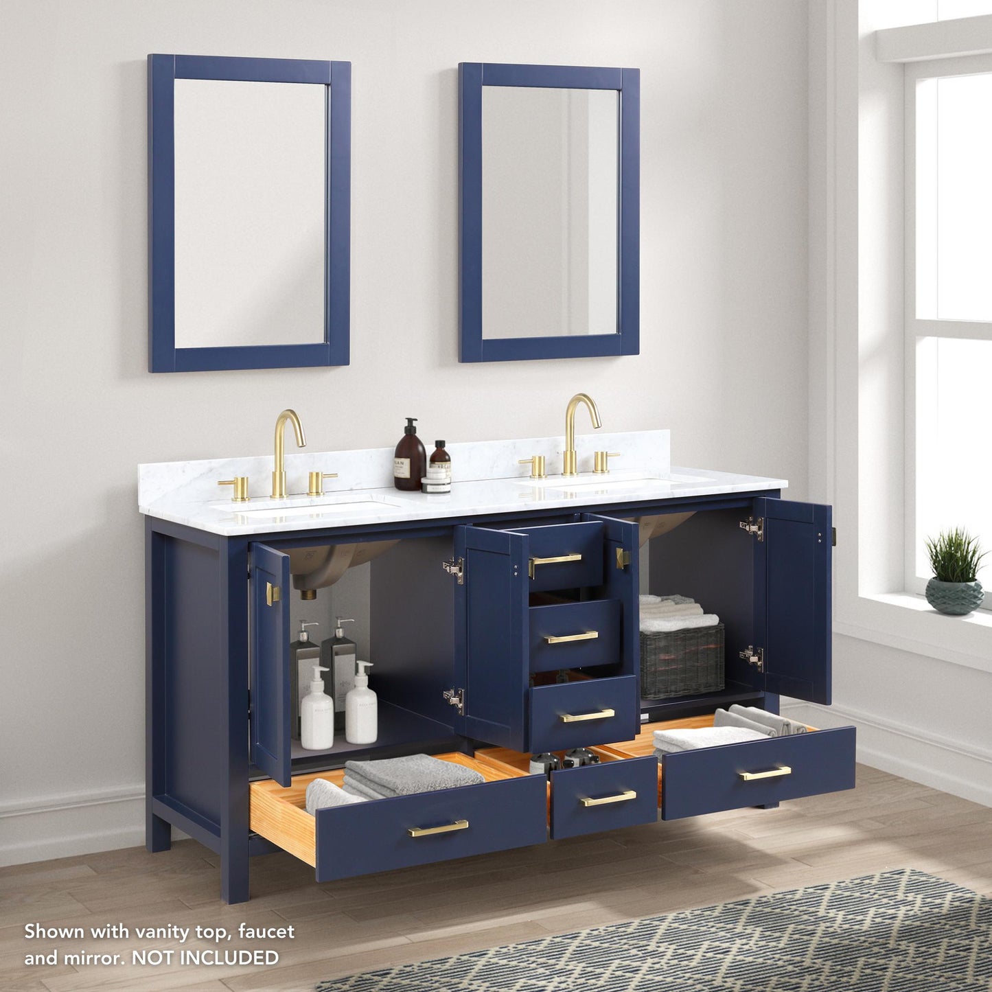 Blossom Geneva 60" 4-Door 6-Drawer Navy Blue Freestanding Solid Wood Double Vanity Base