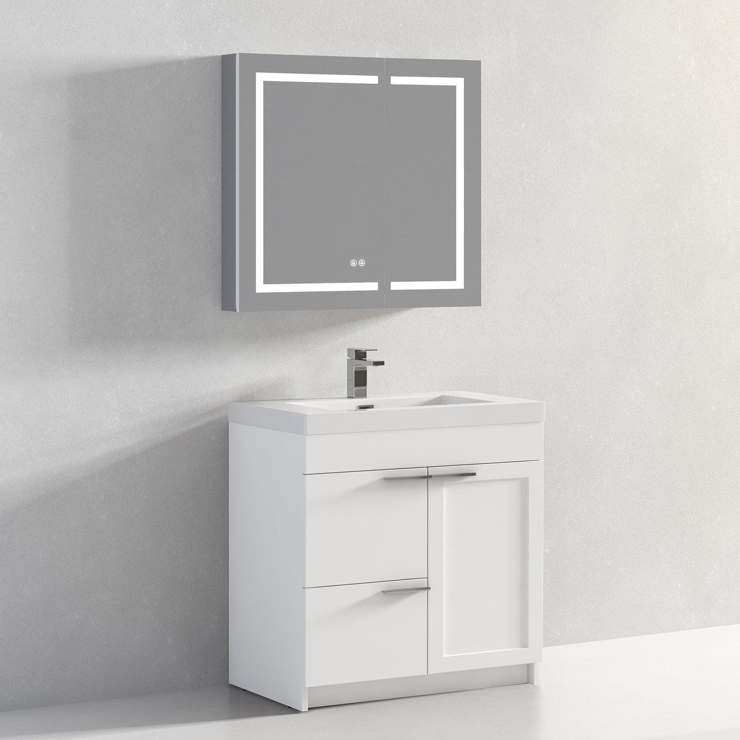 Blossom Hanover 36" 2-Door 1-Drawer Matte White Freestanding Single Vanity Base