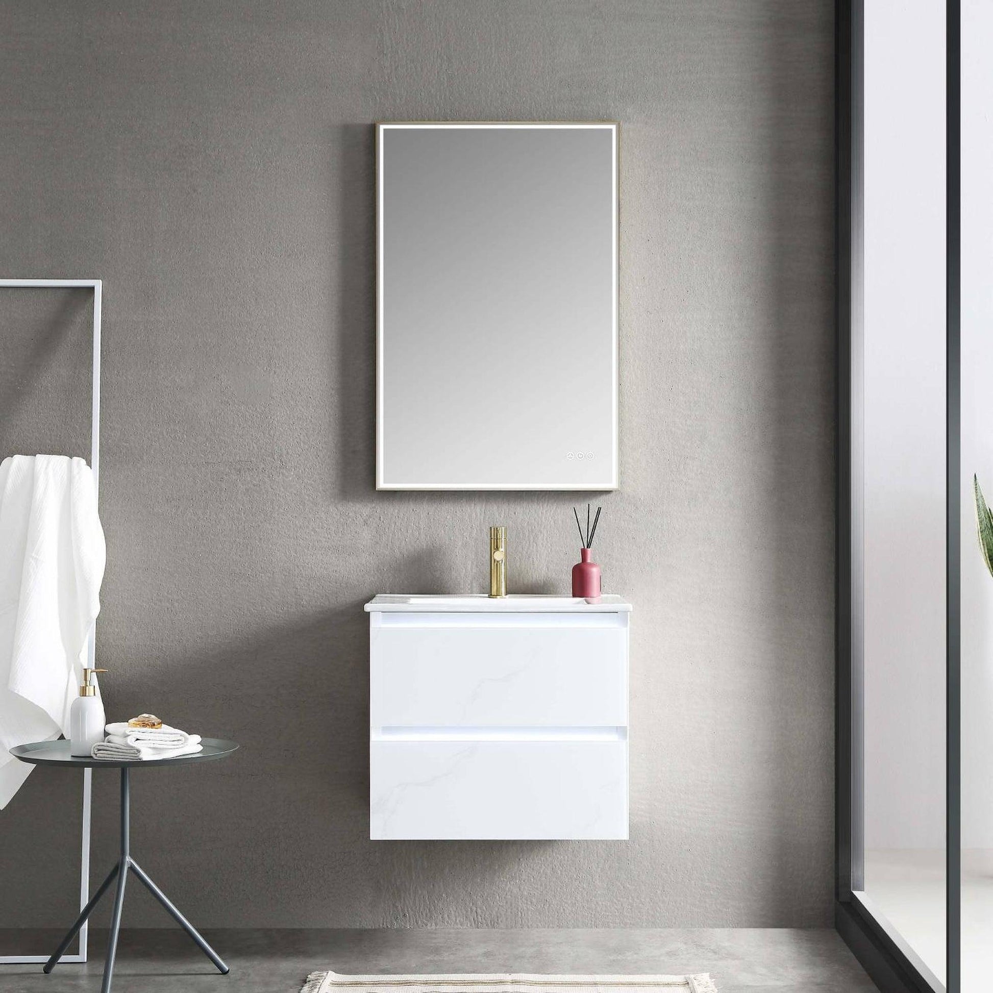 Blossom Jena 24" 2-Drawer Calacatta White Wall-Mounted Vanity Base