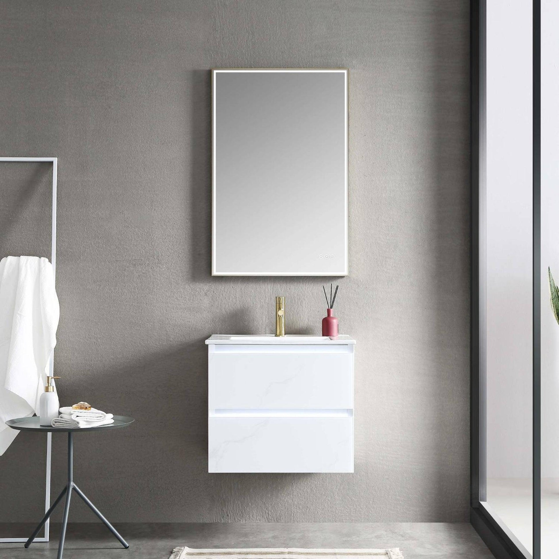 Blossom Jena 24" 2-Drawer Calacatta White Wall-Mounted Vanity Set With Ceramic Top and Integrated Single Sink