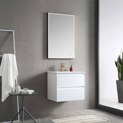 Blossom Jena 24" 2-Drawer Calacatta White Wall-Mounted Vanity Set With Ceramic Top and Integrated Single Sink