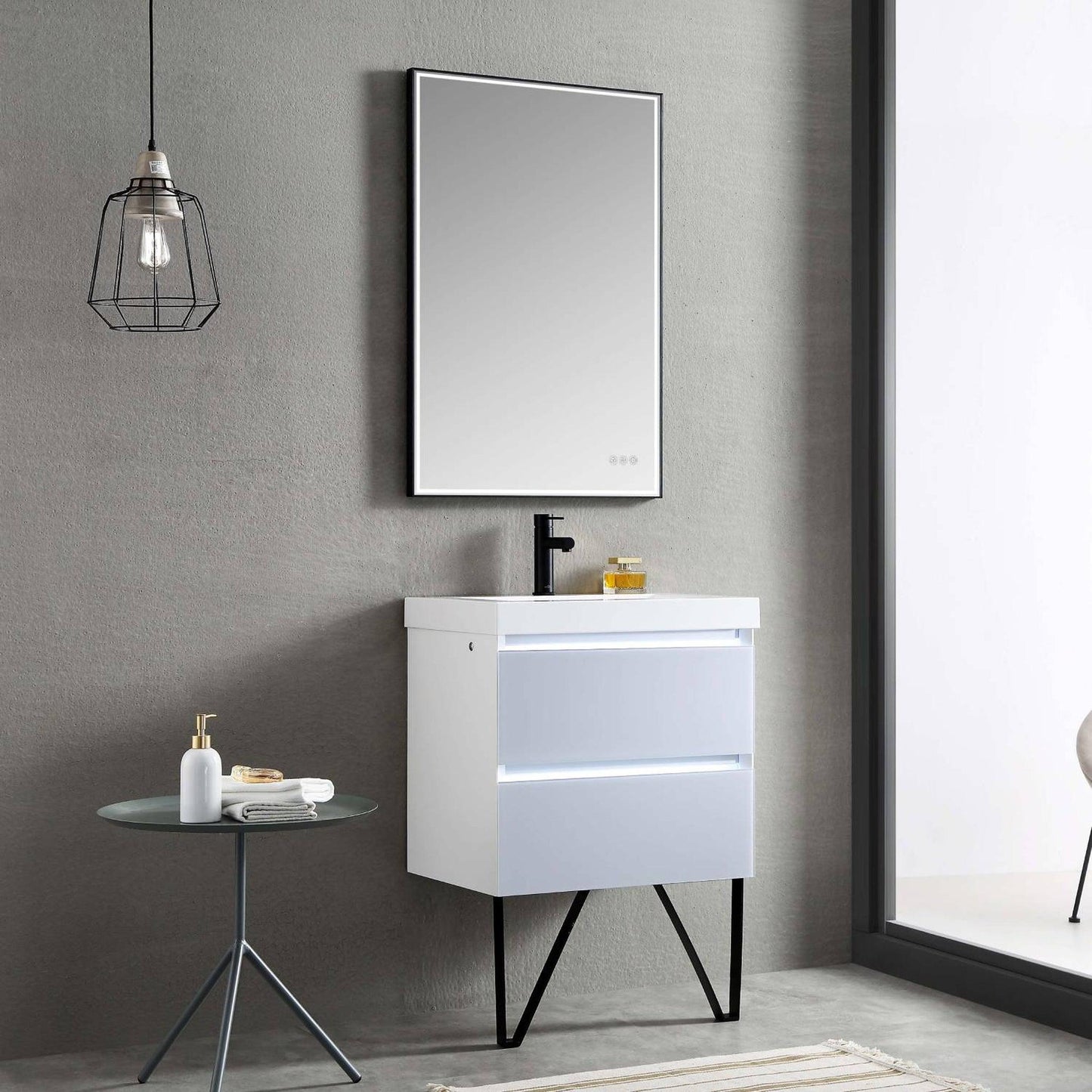 Blossom Jena 24" 2-Drawer Light Gray Wall-Mounted Vanity Set With Acrylic Top and Integrated Single Sink