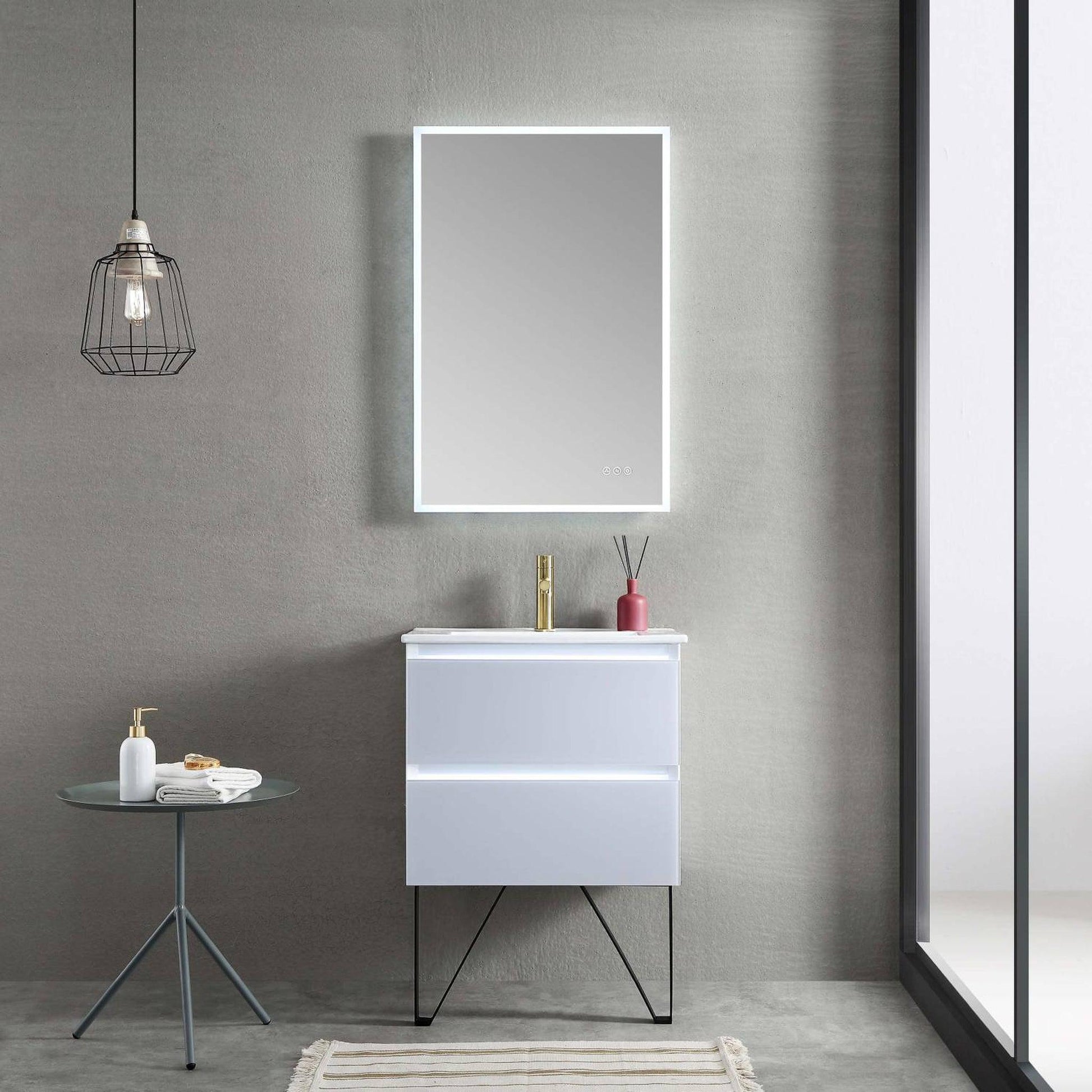 Blossom Jena 24" 2-Drawer Light Gray Wall-Mounted Vanity Set With Ceramic Top and Integrated Single Sink