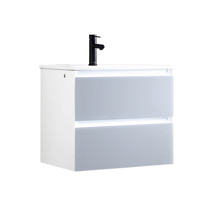 Blossom Jena 24" 2-Drawer Light Gray Wall-Mounted Vanity Set With Ceramic Top and Integrated Single Sink